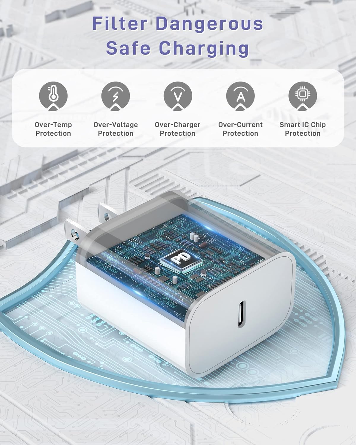 20W USB C Fast Charger 3-Pack for iPhone 16/15 Series & iPad Pro - Includes 10FT USB C to C Cable - Quick Wall Charging Block for Home, Office & Travel