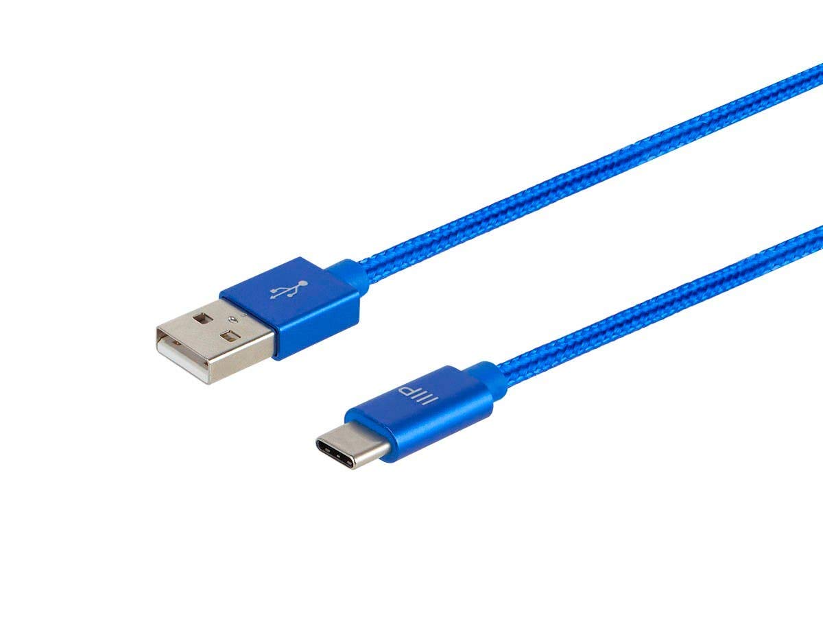 Monoprice Nylon Braided USB C to USB A 2.0 Fast Charging Cable - 3 Feet Blue | Compatible with Samsung Galaxy S10, Note 8, LG V20 & More | Durable & Tangle-Free for Home, Office & Travel Charging
