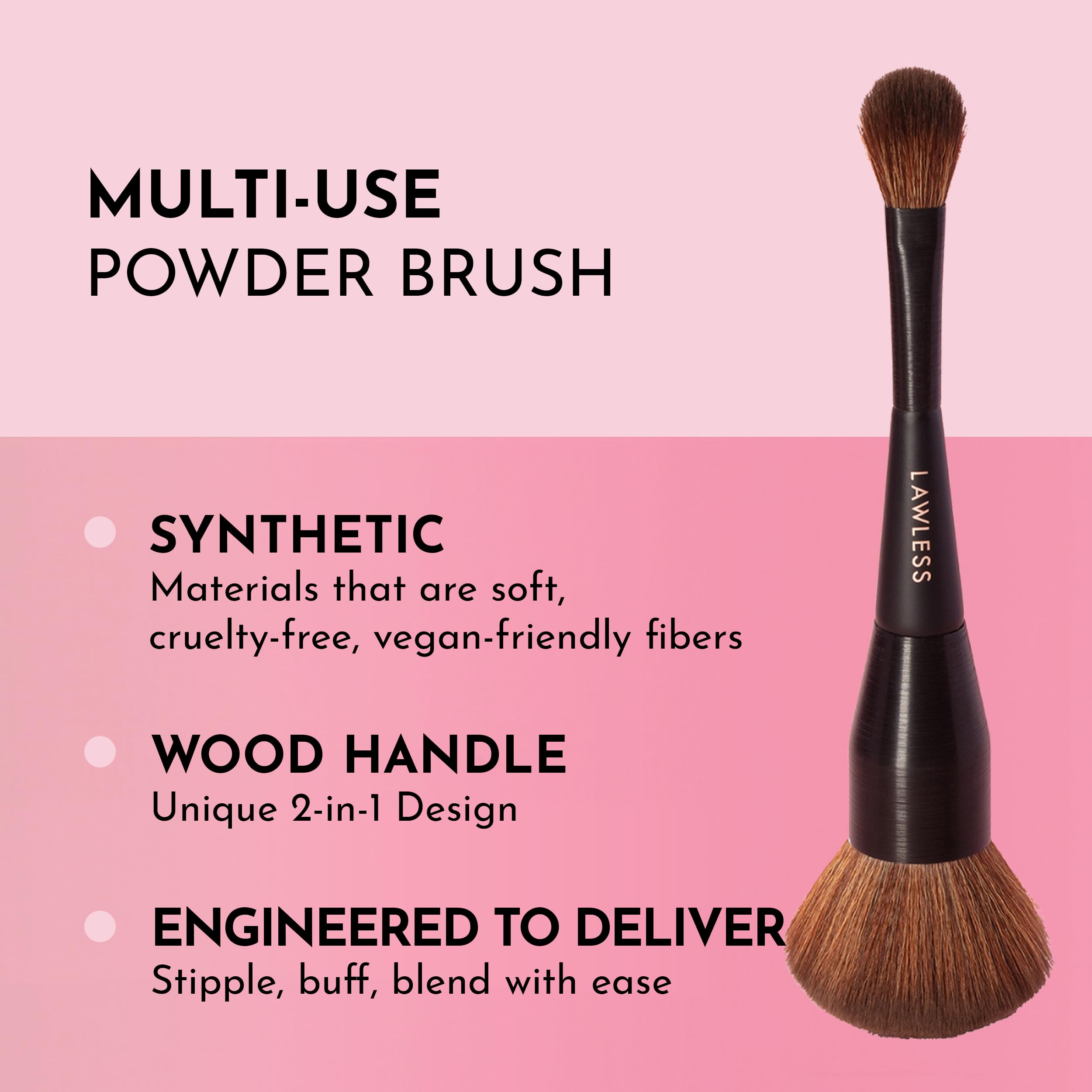 Professional Dual Ended Powder Brush for Women - Soft & Dense Makeup Brush for Face & Contouring - Perfect for Everyday Use & Travel