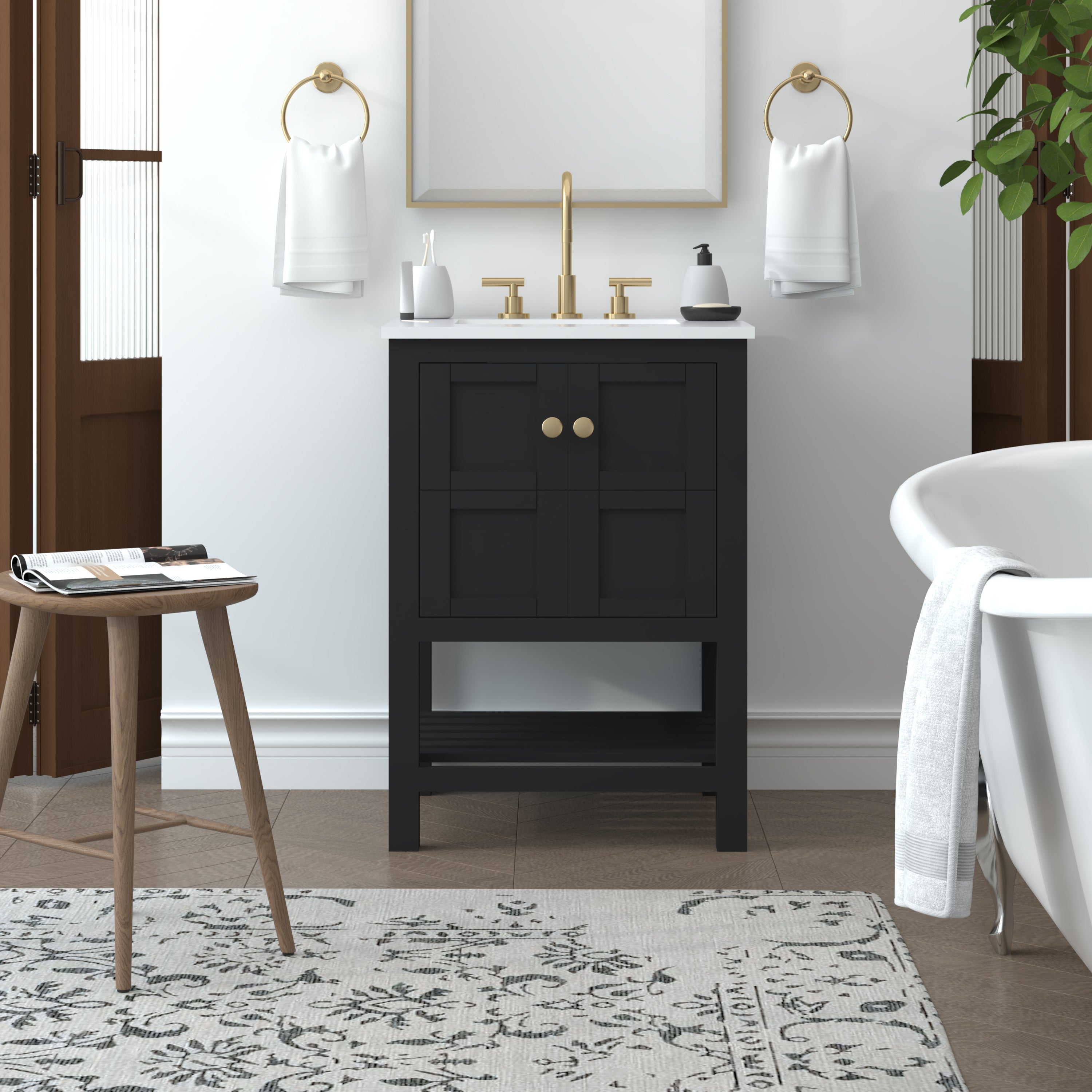 23.5 Inch Modern Black Bathroom Vanity Cabinet - Nearmé Dallas Freestanding Sink Base for Bathroom Remodel, Small Space & Powder Room (Cabinet Only)