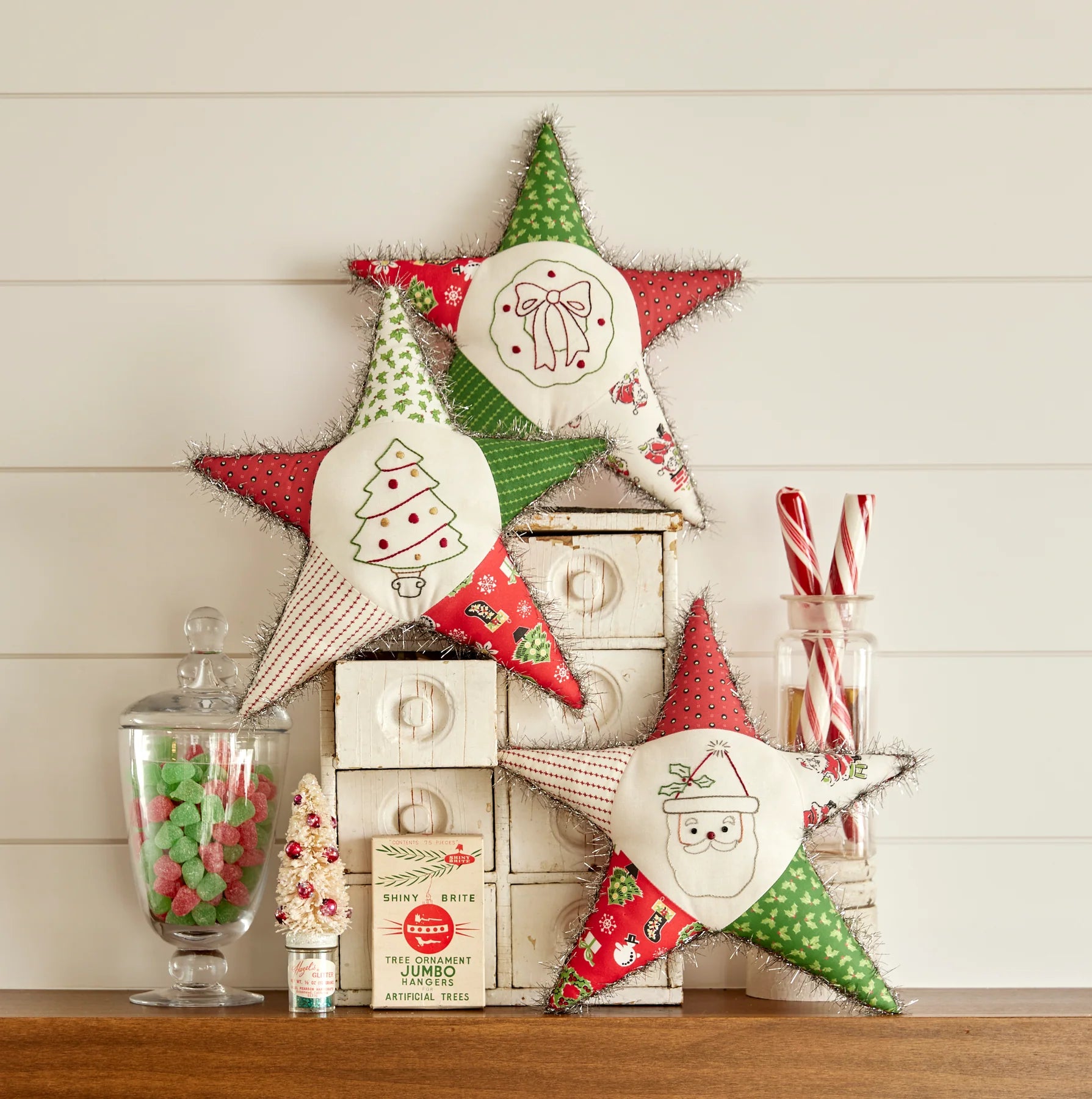 Buttermilk Basin Christmas Red & Green Embroidered Star Pillow Set - Holiday Home Decor for Sofa, Bed & Festive Seasonal Decorations