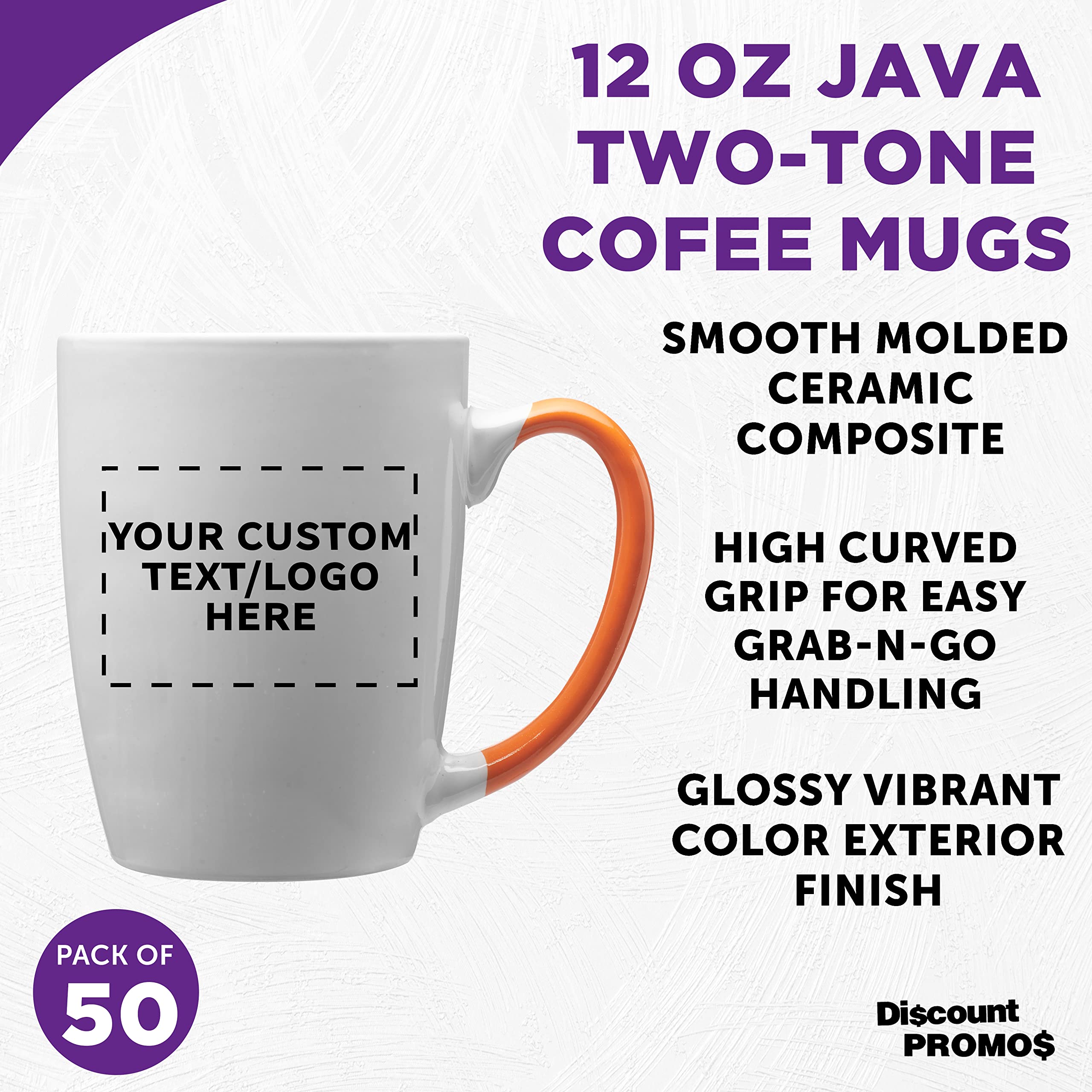 Custom Java Two-Tone Coffee Mugs 12 oz (Set of 50) - Bulk Personalized Coffee Cups for Office, Restaurants & Events - Great for Coffee, Tea, Hot Cocoa & Gifts - Orange