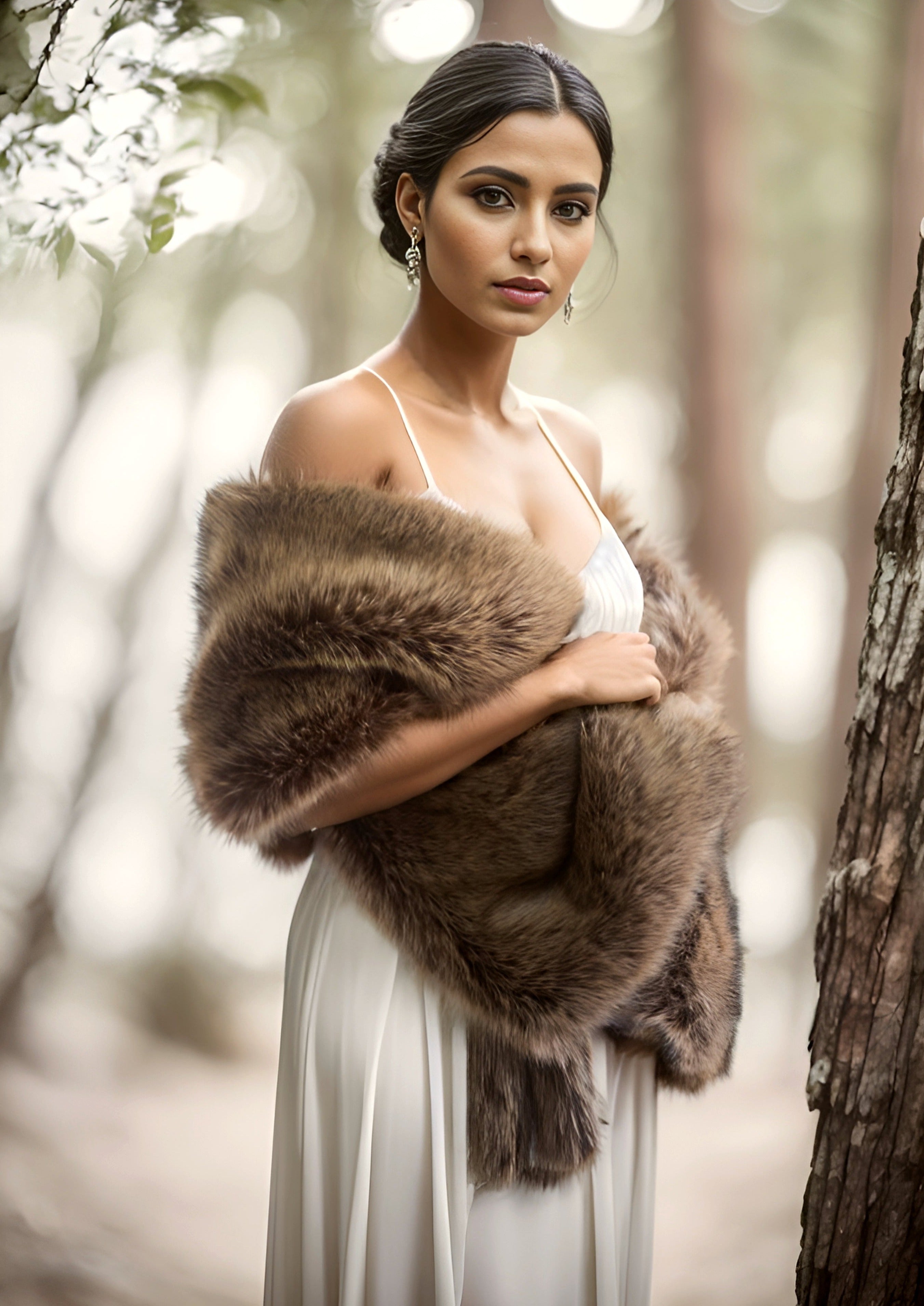 Luxury Brown Fur Shawl Wrap - Soft & Warm Winter Fashion Accessory for Women (Lilian Brw03) | Perfect for Evening Parties, Weddings & Cold Weather Outfits