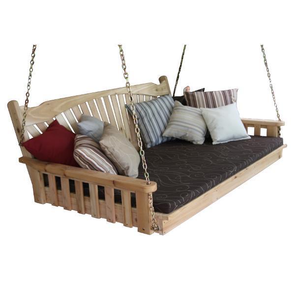 Red Cedar Swing Bed with Fanback - Outdoor Patio Hanging Bed for Porch, Garden, or Backyard Relaxation