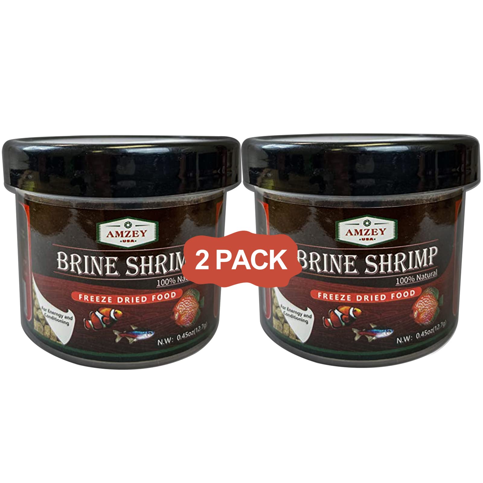 Amzey 2 Pack 0.45 oz Freeze Dried Brine Shrimp - 100% Natural High Protein Fish Food for Betta, Goldfish, Cichlid, Guppy, Turtle - Ideal for Aquarium, Fish Tank & Pond Feeding - 0.9 oz Total