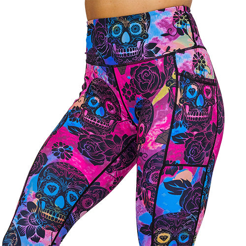 Gothic Rose Skull Print Leggings for Women - Stretchy High Waist Yoga Pants - Perfect for Halloween, Cosplay & Gothic Fashion