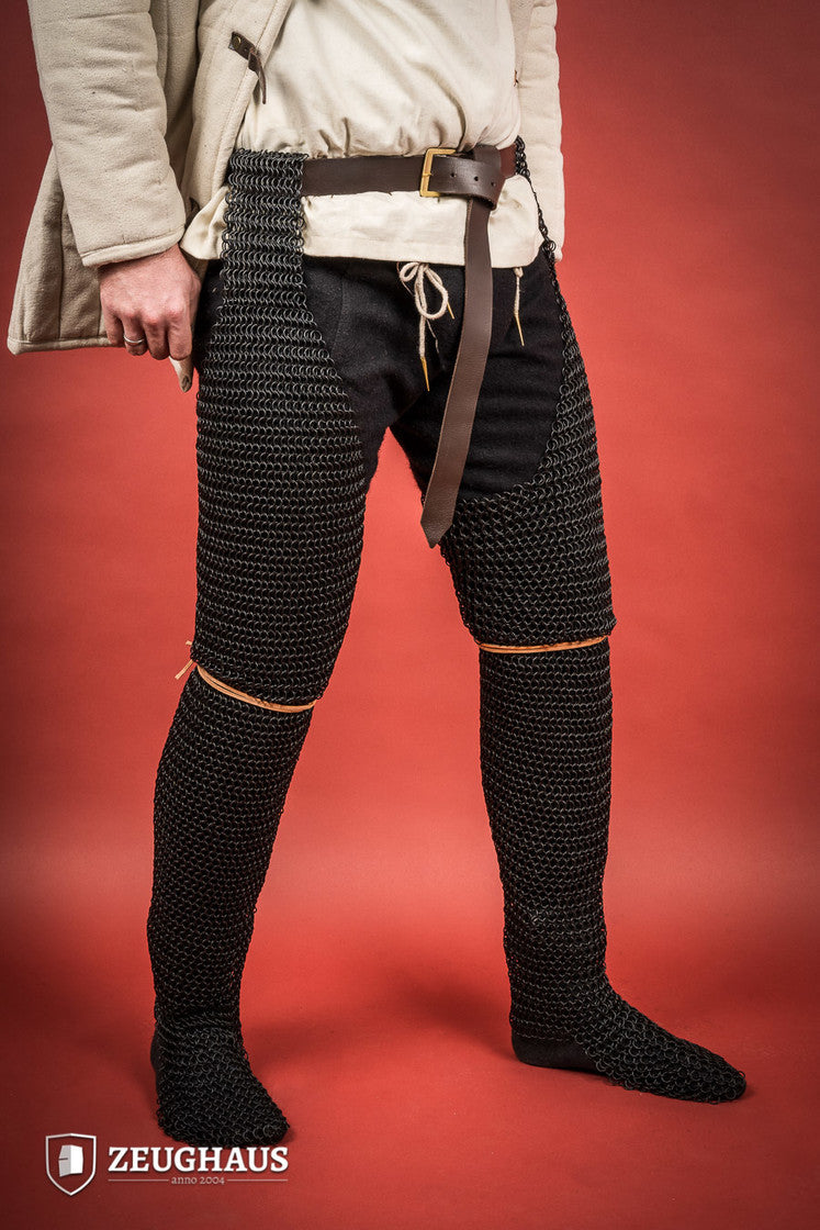 Chainmail Chausses with 10mm Round Rings - Burnished Steel Leg Armor for Medieval Reenactment & LARP Costumes