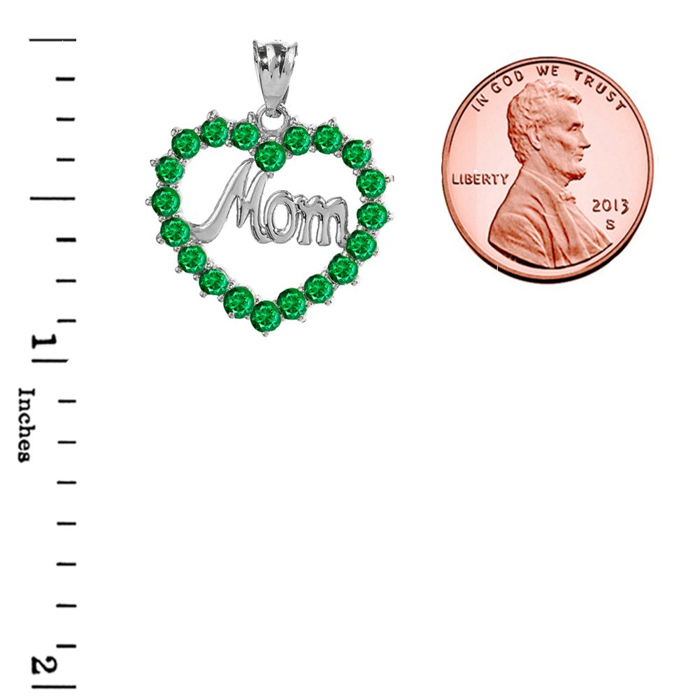 10k White Gold Mother's Jewelry - Elegant Open Heart Pendant with Green May Birthstone for Mom | Perfect Gift for Mother's Day, Birthday & Special Occasions