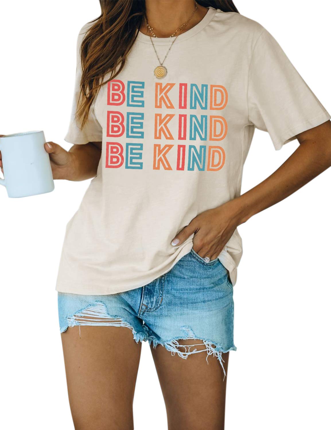 Blooming Jelly Women's 'Be Kind' Graphic T-Shirt - Short Sleeve Loose Fit Casual Tee for Summer | Cute Funny Teacher Outfit & Everyday Wear