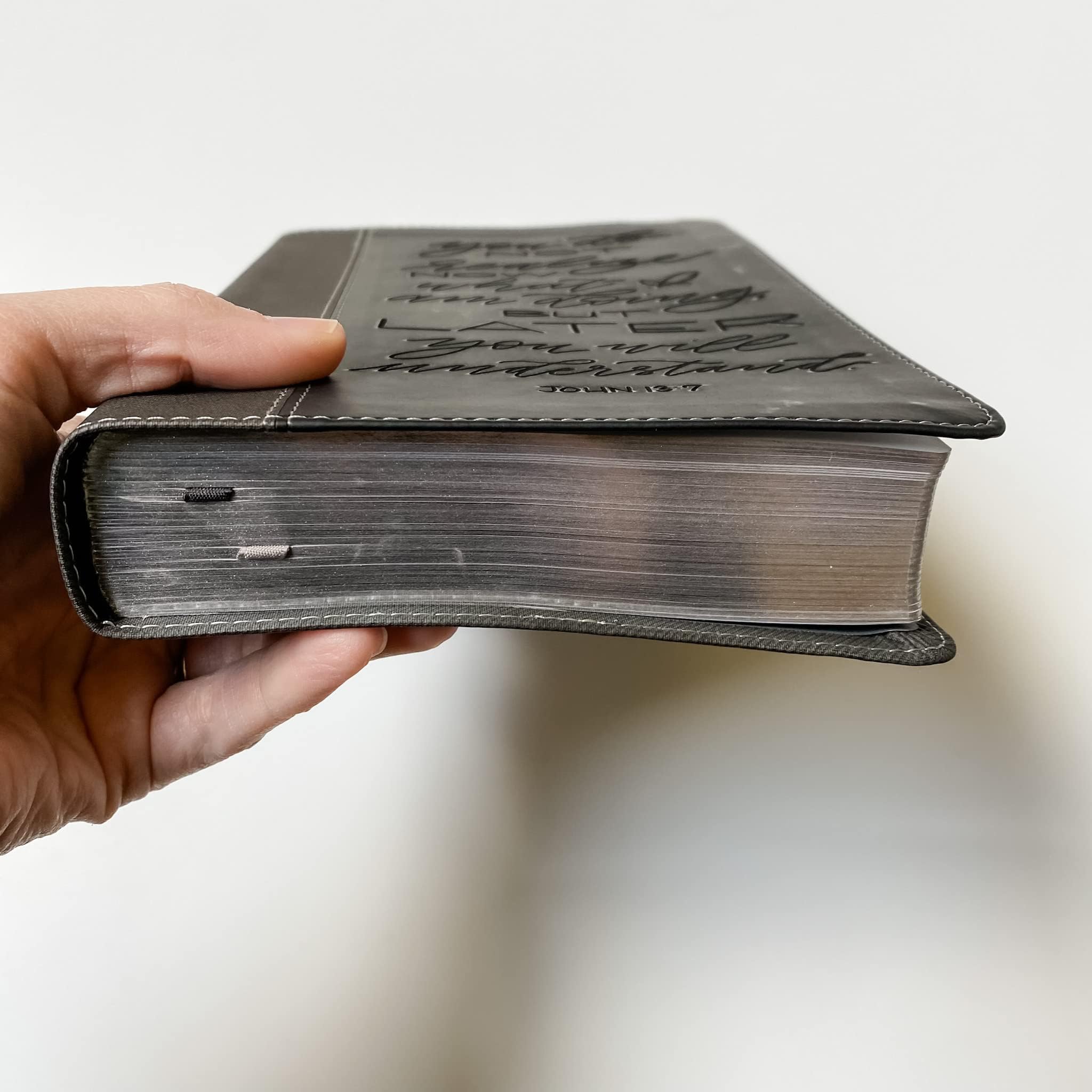 Personalized NIV Black/Gray Leathersoft Bible with Hand Lettering & Laser Engraving - Custom Name Engraving Available - Perfect Wedding, Baptism, Graduation & Birthday Gift - Ideal for Church Services, Bible Study & Spiritual Growth