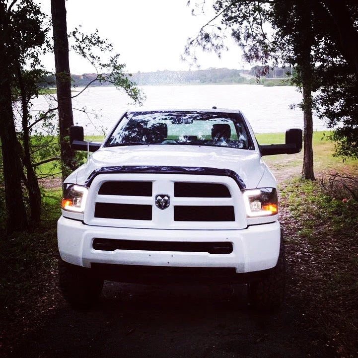 Dodge RAM 2500 3500 2010-2018 Projector Headlights with OLED Halos & DRL - Smoked Black Lens for Off-Road Night Driving & Enhanced Visibility