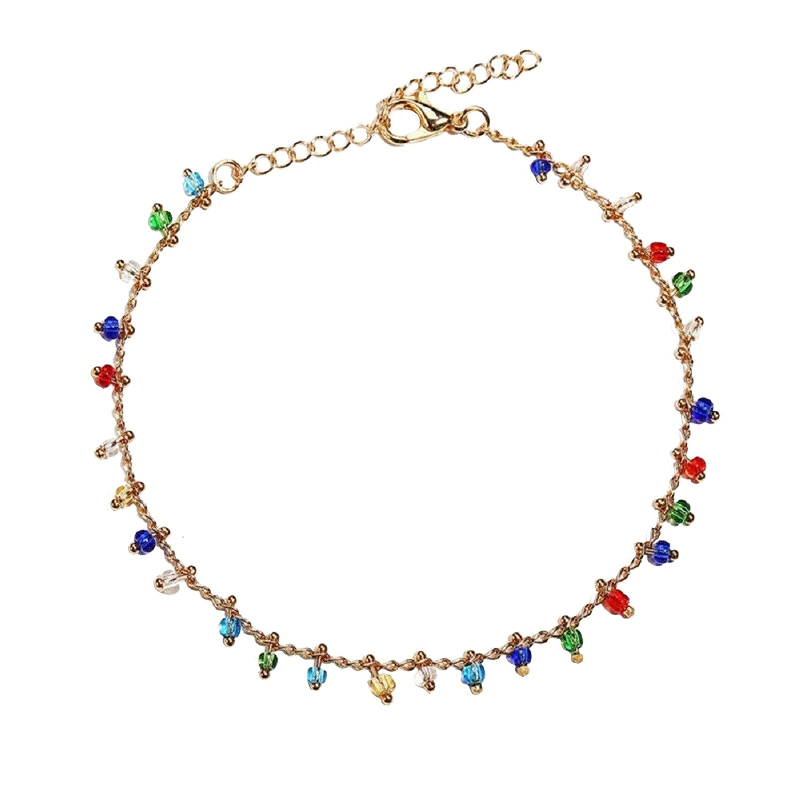 Boho Beach Chain Beaded Anklet - Colorful Bohemian Jewelry for Women | Gothic Foot Accessory with Hoop Earrings | Perfect for Summer Festivals, Beach Vacations & Boho Fashion