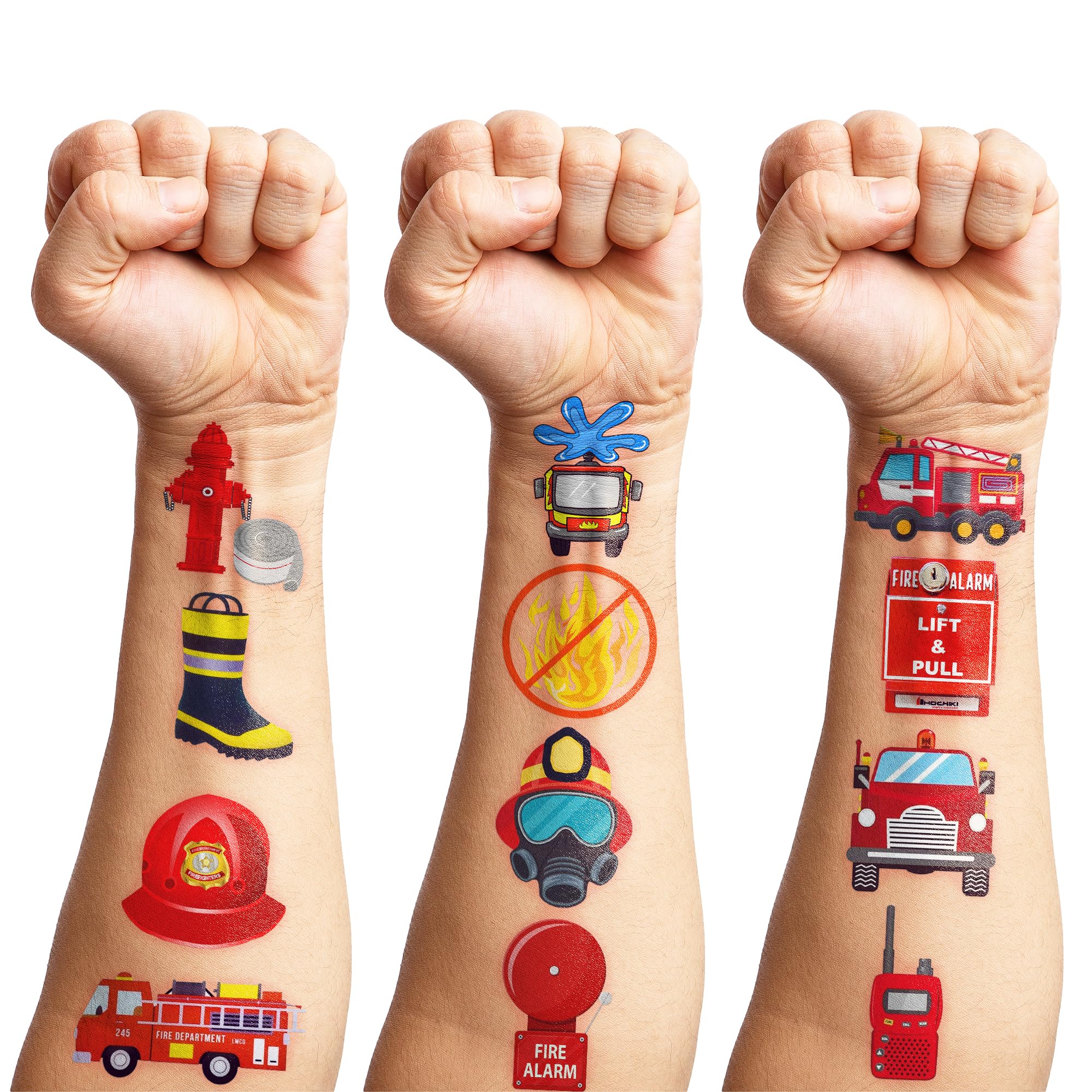 100 PCS Fire Truck Temporary Tattoos - Firefighter Themed Party Supplies, Birthday Decorations, Stickers for Boys & Girls - Perfect for School Rewards, Carnival Prizes & Firehouse Themed Events