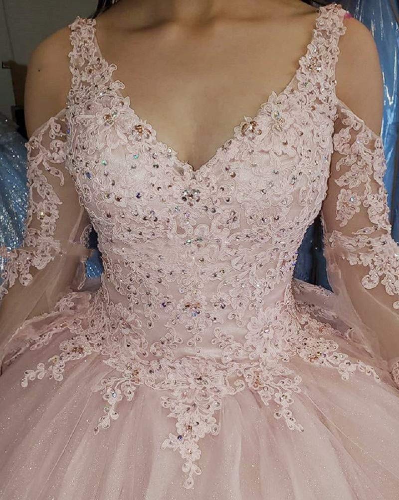 Elegant Women's V Neck Spaghetti Strap Quinceanera Dress with Applique Ball Gown - Perfect for Sweet 16, Prom, Homecoming & Formal Events