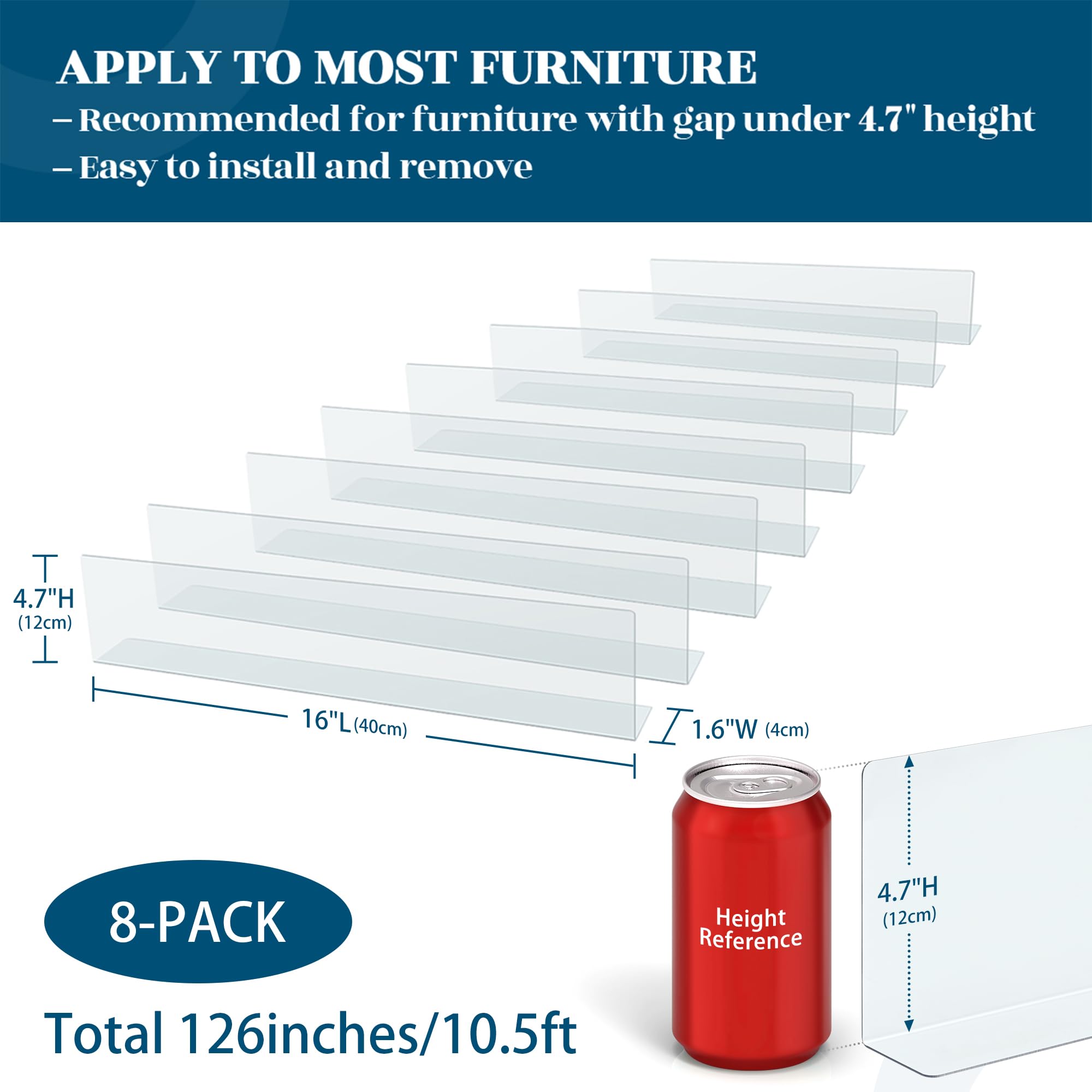 8 Pack Clear PVC Under Bed & Couch Blockers - 4.7