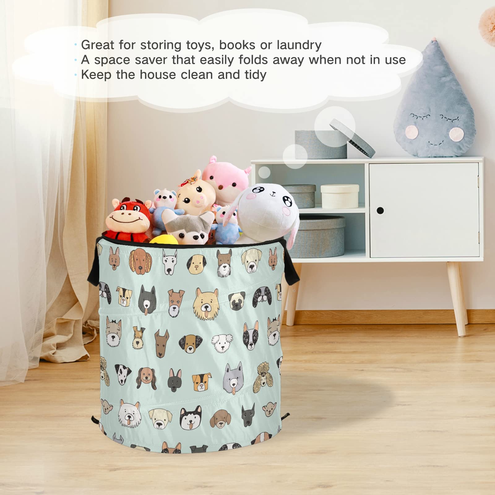 Susiyo 50L Pop-Up Laundry Hamper with Lid - Foldable Storage Basket for Clothes, Toys & Organization | Zipper Closure & Carry Handles | Perfect for Bathroom, Dorm, Nursery & Kids Room Storage Solutions