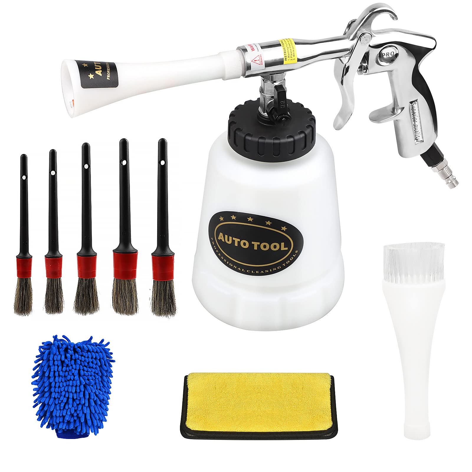 High Pressure Car Wash Gun with 1L Bottle & Washing Brush - Turbo Car Cleaning Kit for Interior & Exterior Detailing | Compatible with Air Compressor | Perfect for Home Car Washing, Auto Detailing & Vehicle Maintenance