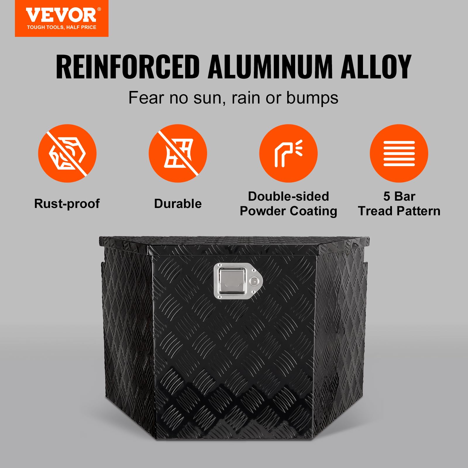 VEVOR Aluminum Alloy Diamond Plate Trailer Tongue Tool Chest - Heavy Duty Lockable Storage Box for Pickup Trucks, RVs & Trailers (29