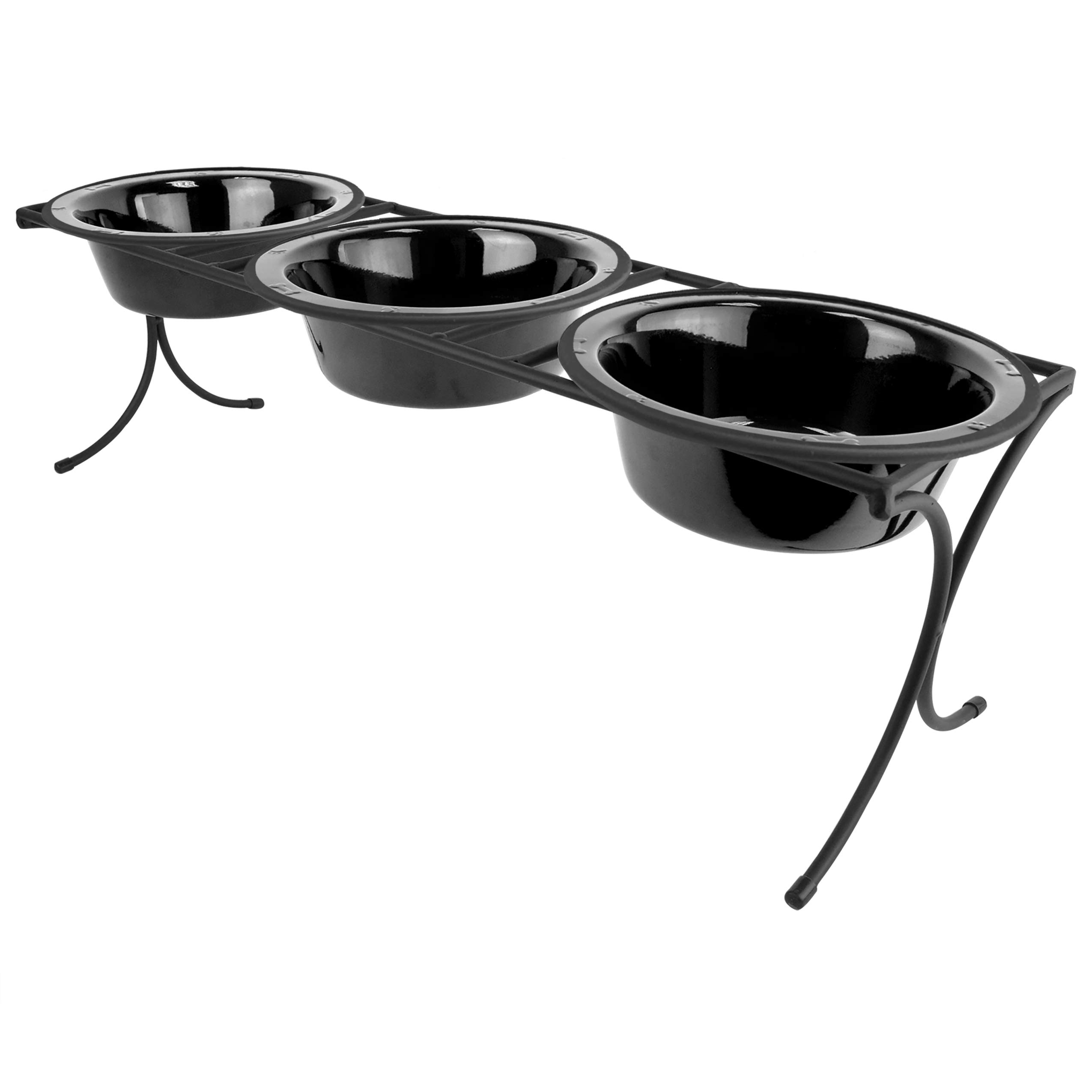 Platinum Pets 12 Cup Bistro Triple Raised Dog Feeder with Stainless Steel Bowls - Adjustable Height Elevated Food Stand for Medium & Large Dogs - Perfect for Dining Room, Kitchen or Outdoor Feeding Station (Midnight Black)