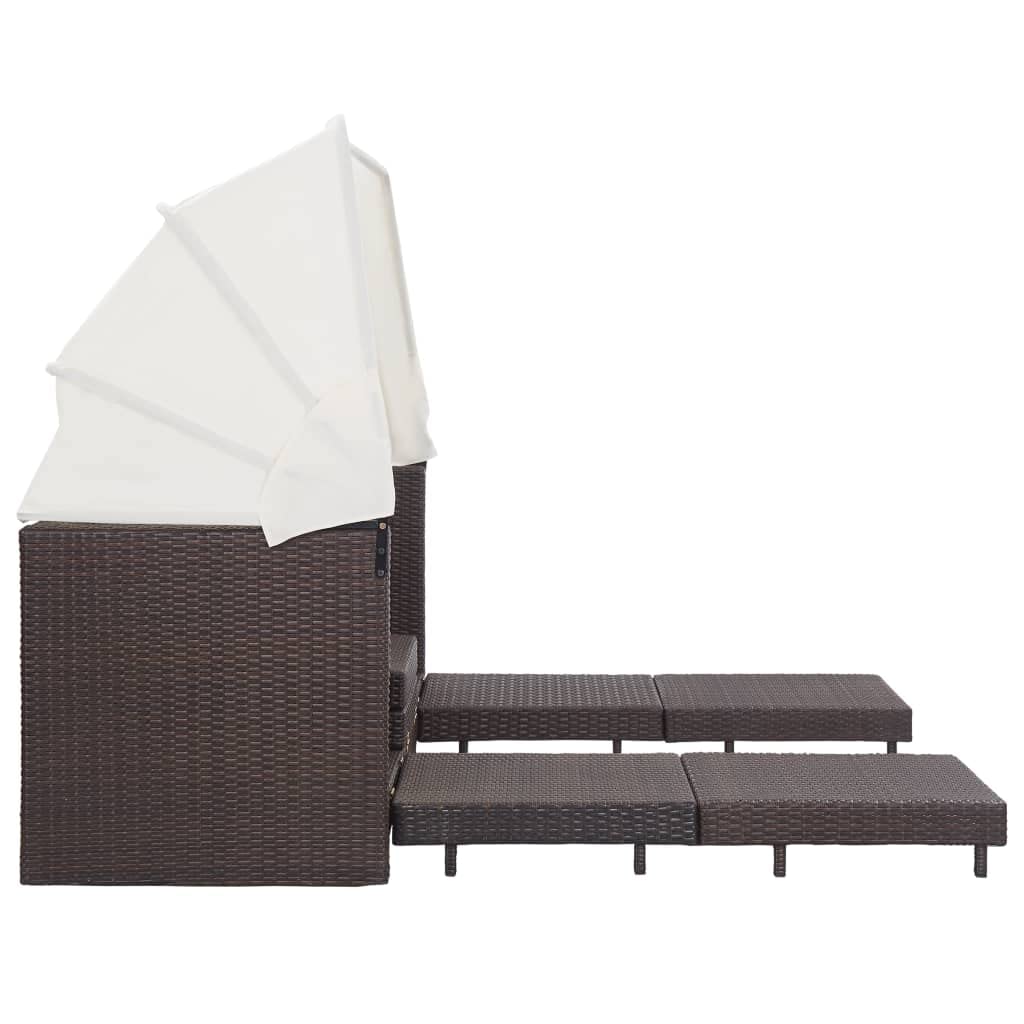 All-Weather Outdoor Sectional Sofa Set - 3-Piece Extendable Patio Furniture with Poly Rattan Roof - Brown - Perfect for Deck, Poolside, Backyard & Porch Relaxation