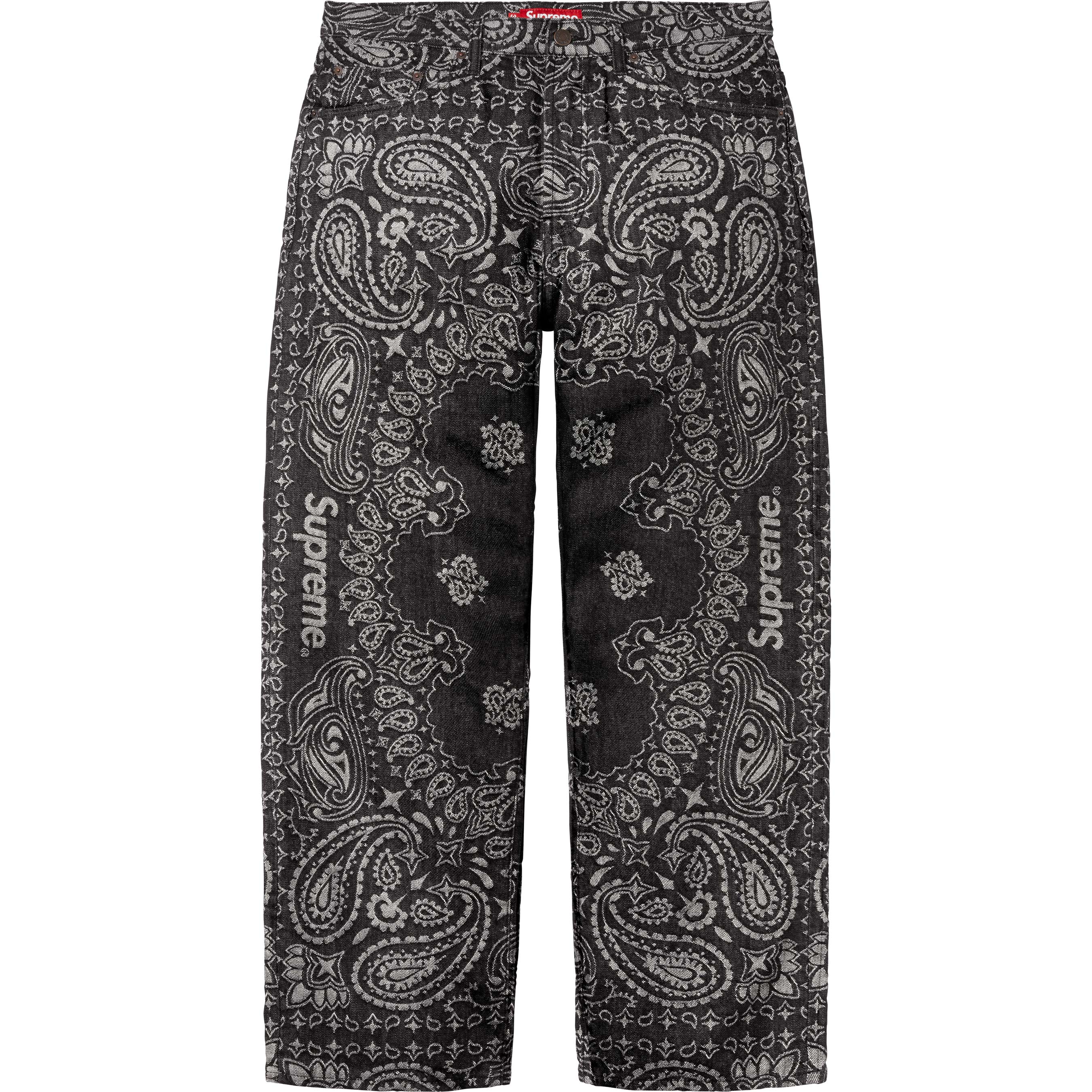 Supreme Bandana Jacquard Loose Fit Jeans for Men - Black Denim Pants for Streetwear & Hip Hop Fashion