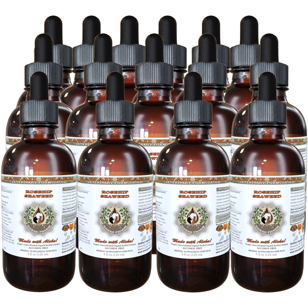 **HawaiiPharm Alcohol-Free Rosehip & Seaweed Liquid Extract for Pets - Natural Herbal Supplement (15x4 oz) - Supports Skin, Coat & Joint Health for Dogs & Cats**