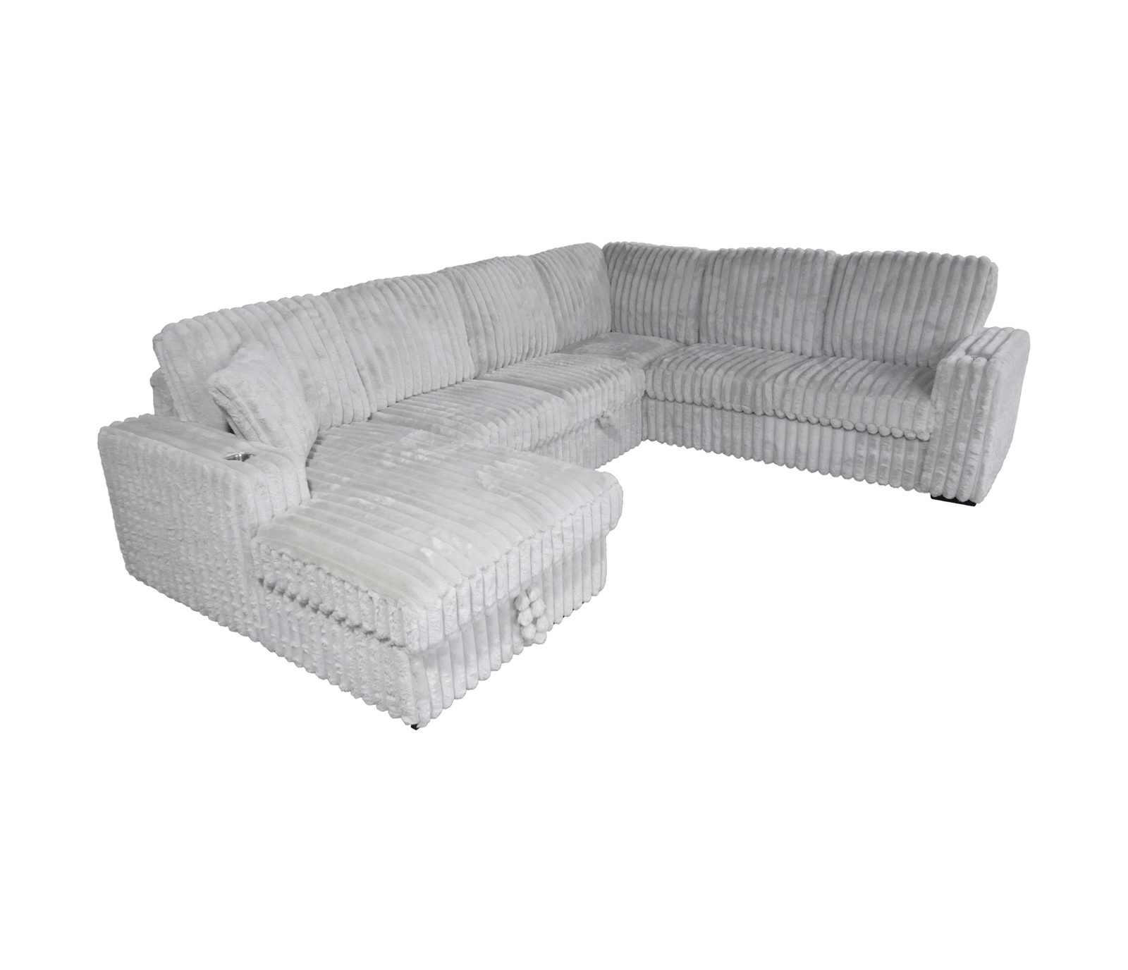 Zelia Plush Grey Minky Corduroy Large Sectional Sofa Bed with Storage Chaise & Cup Holders - Convertible Sleeper Sofa for Small Spaces, Living Room & Guest Room Comfort