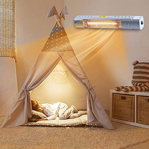 800W Wall-Mounted Electric Infrared Heater - Indoor/Outdoor Patio Heater with Remote Control, Waterproof & Quiet Fast Heating for Garage, Backyard, Deck - Golden Tube Technology (Silver) | Perfect for Outdoor Dining, Winter Patio Comfort & Workshop Warming