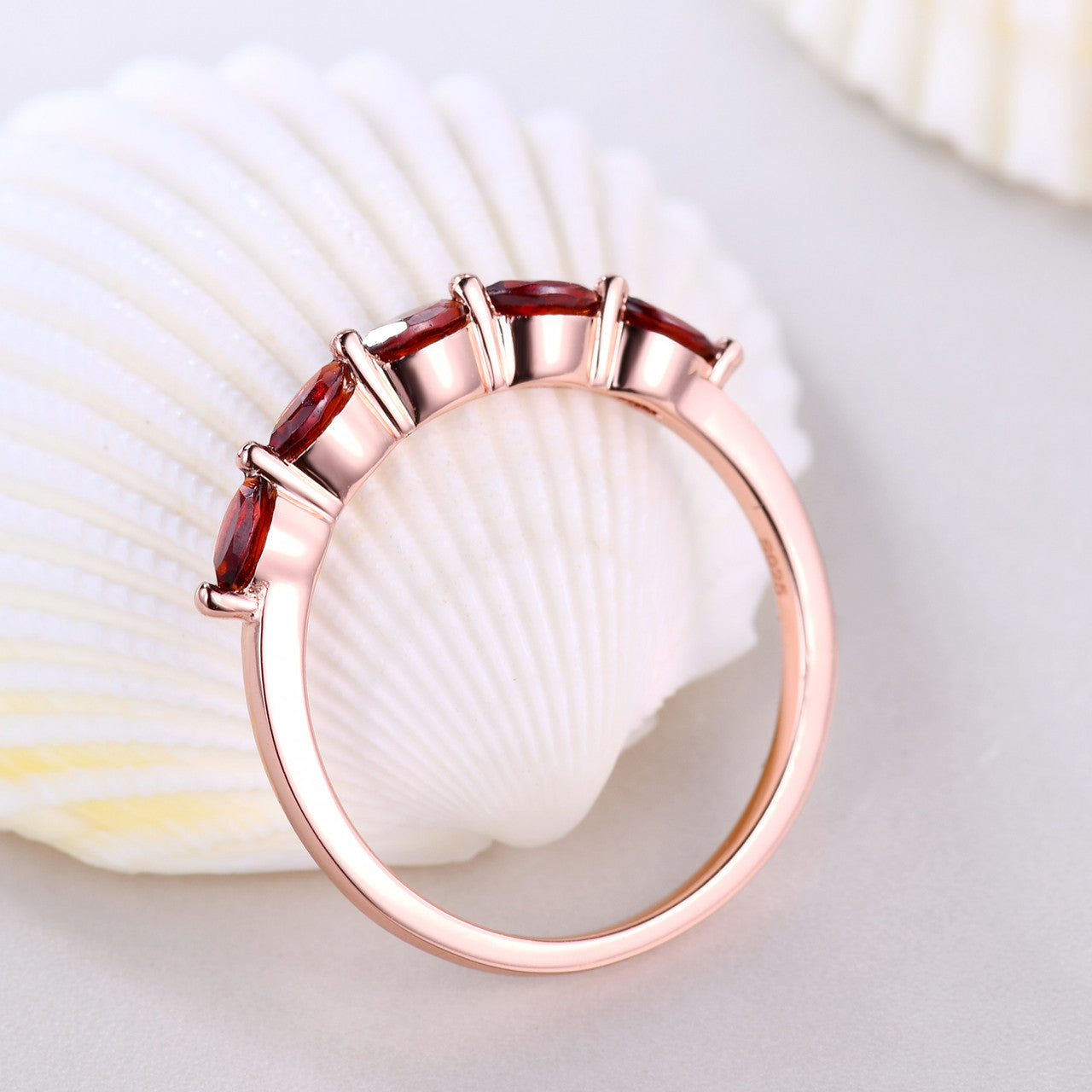 Marquise Shaped Garnet Wedding Band Rose Gold Engagement Ring - Matching Stacking Band for Women | Perfect for Bridal Sets, Anniversary Gifts & Everyday Elegance