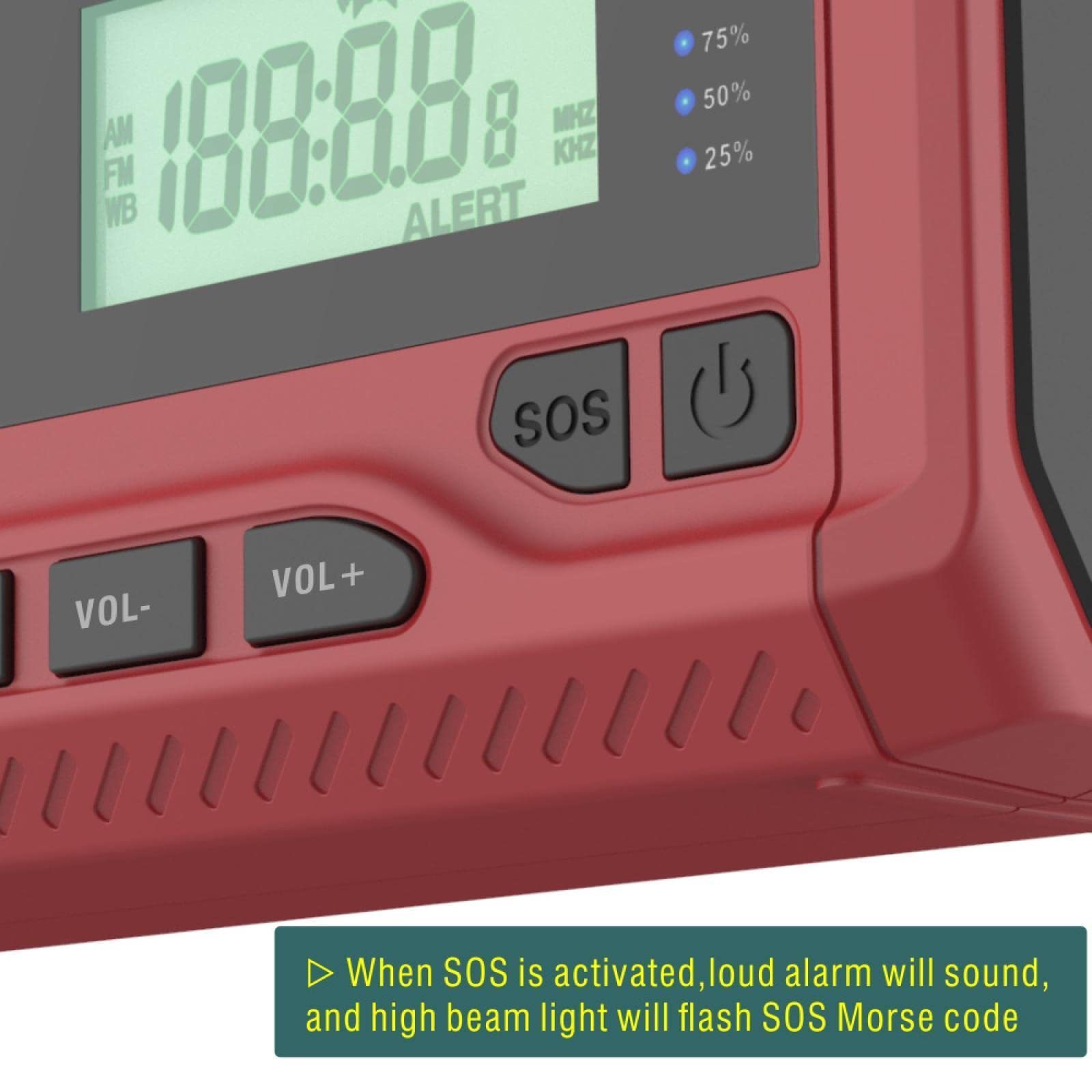 Portable Solar Hand Crank Emergency Radio - AM/FM/DAB Digital Radio with USB Rechargeable Battery, Flashlight & Weather Alert - Perfect for Outdoor Camping, Hiking & Emergency Preparedness (Red)