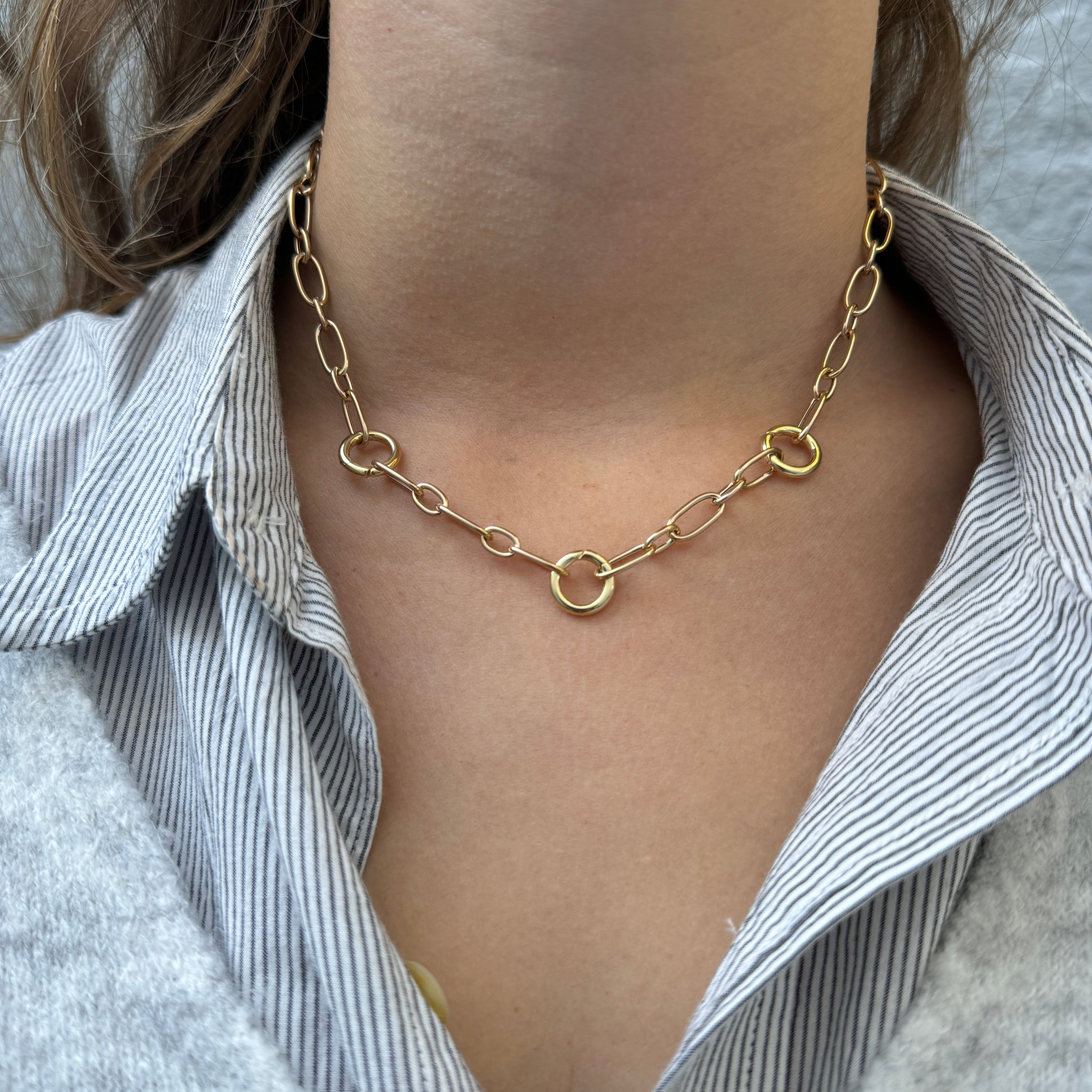 3-Station Mixed Oval Link Charm Necklace - Elegant Layered Pendant Jewelry for Women, Perfect for Daily Wear, Parties & Gifts