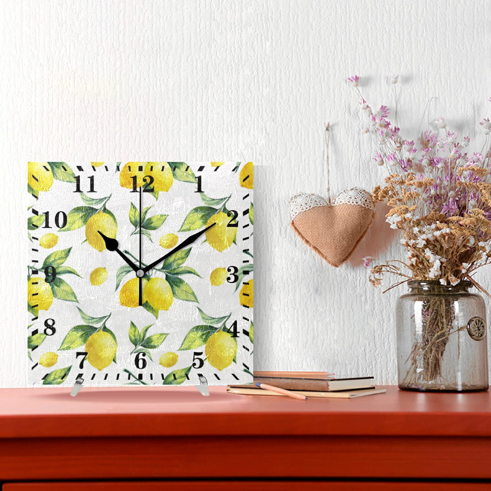 Silent Non-Ticking Lemon Wall Clock - Square Decorative Hanging Clock for Living Room, Kitchen, Bedroom | Perfect for Home, Office & Farmhouse Decor
