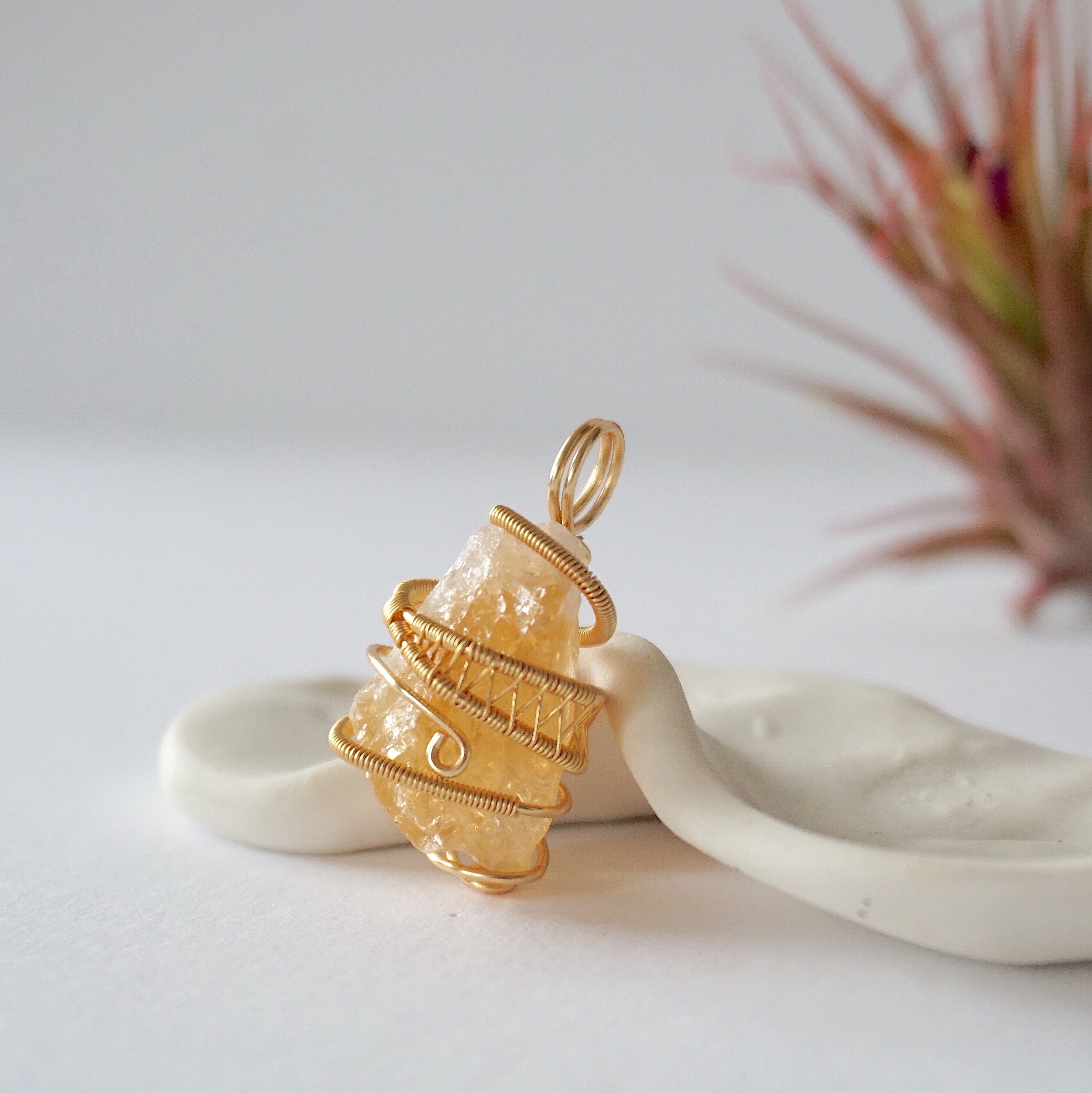 Natural Raw Citrine Necklace - 14K Gold Plated Wire Wrapped Healing Crystal Pendant for Women, Chakra Jewelry Gift for Meditation, Yoga & Positive Energy