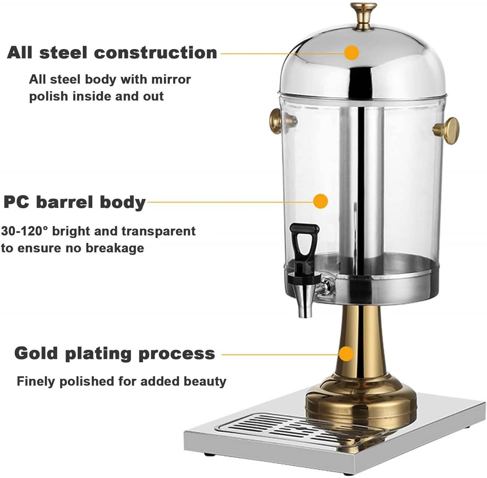 24L Stainless Steel Beverage Dispenser with Ice Core & Drip Trays - Self-Service Juice/Cocktail Dispenser, Water Tower for Parties, Events & Catering