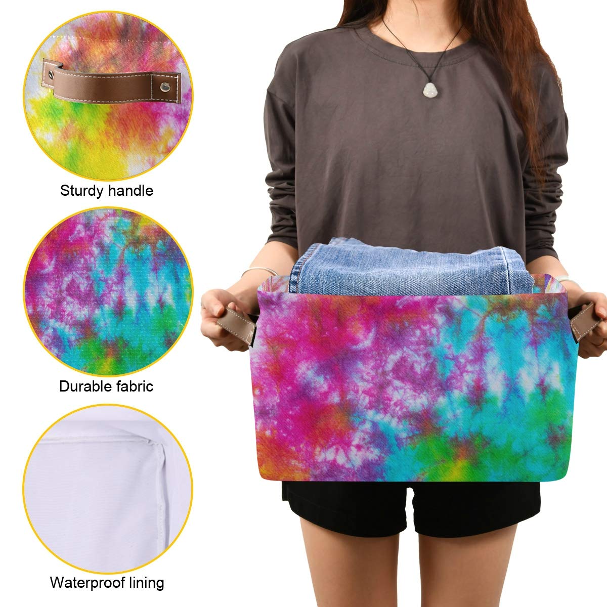 Vibrant Tie-Dye Storage Basket - Large Collapsible Fabric Cube Bin for Home, Office & Closet Organization (15