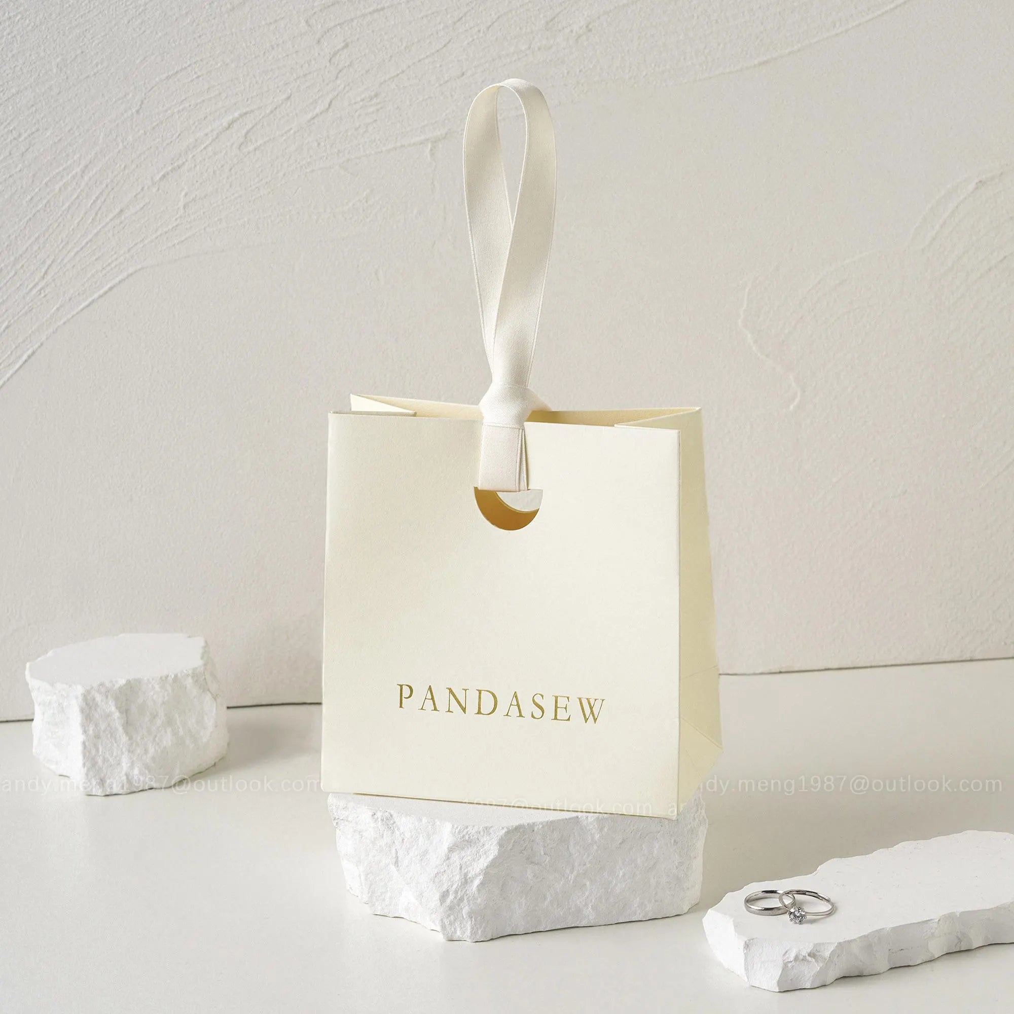 50pcs Custom Printed A1D 5x3x6 Inches Paper Gift Bags with Movable Ribbon - Wedding, Party Favors, Thank You Bags, Branded Packaging (STB 188) - Perfect for Events, Retail Packaging & Corporate Gifts
