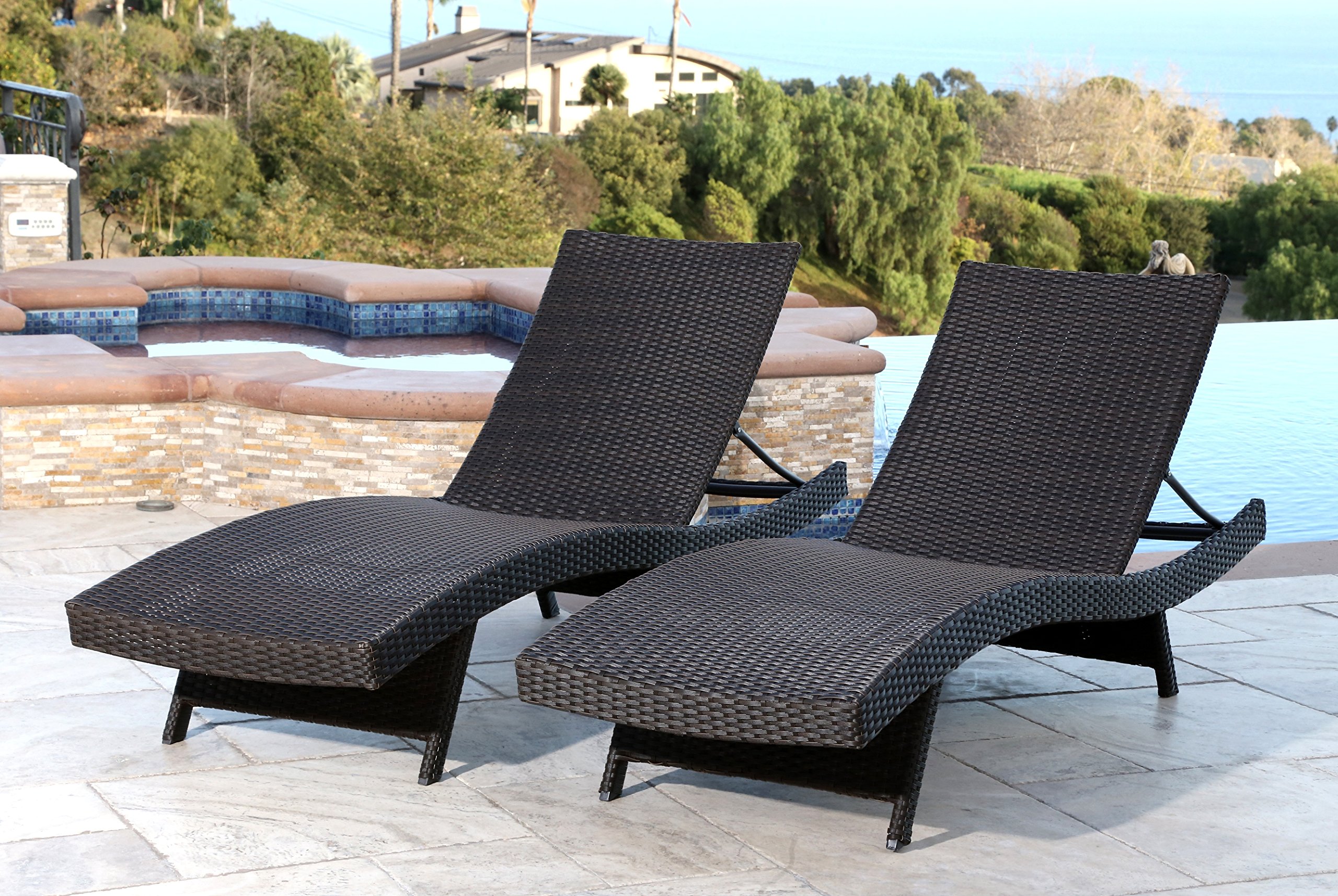 Abbyson Living 2-Piece Outdoor Adjustable Chaise Lounge Chair Set - Weather-Resistant Wicker Patio Furniture in Espresso Brown - Perfect for Poolside, Garden, Deck & Backyard Relaxation