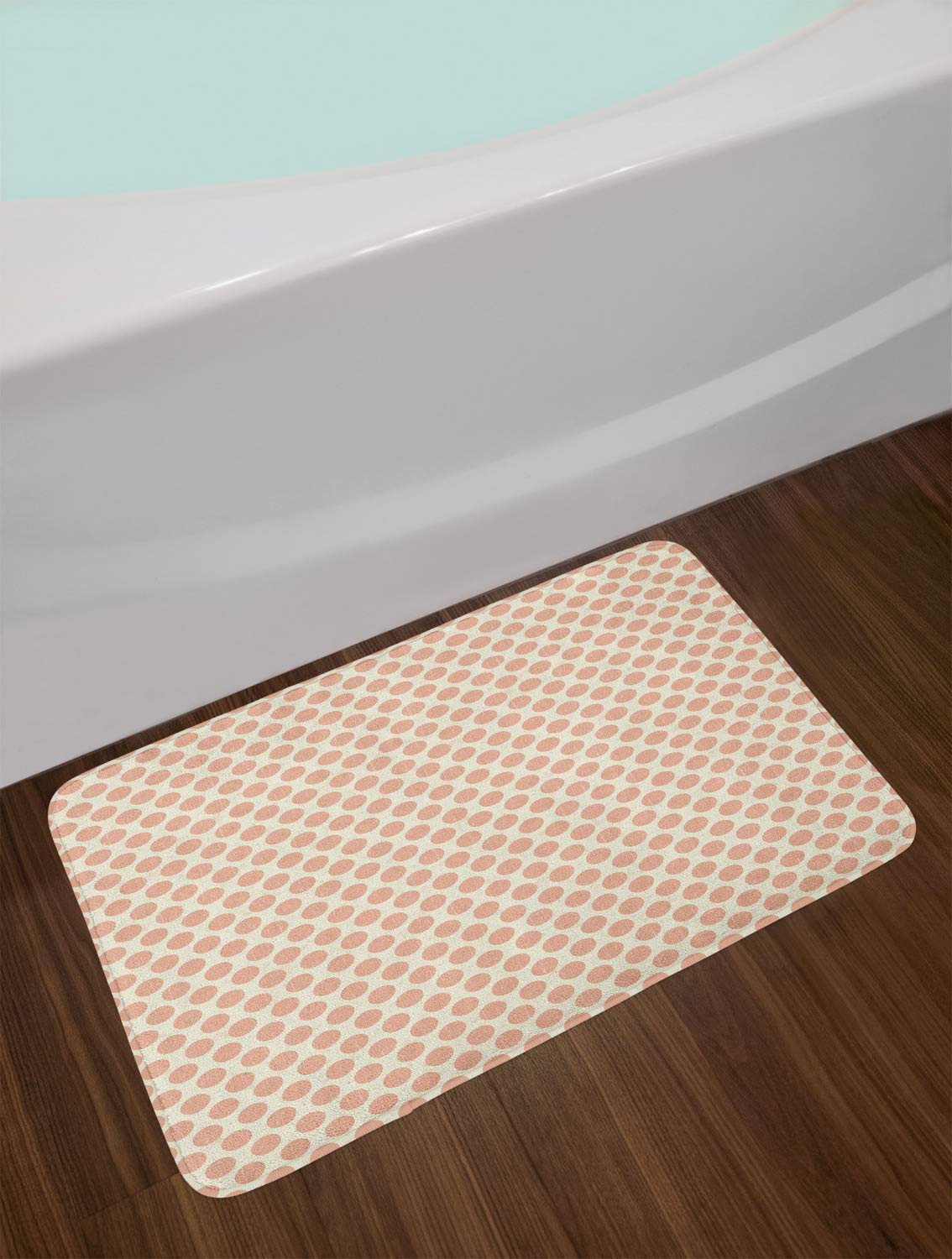 Ambesonne Non-Slip Plush Bath Mat - Retro Grunge Style Polka Dots in Soft Pale Salmon & Cream, 30.2