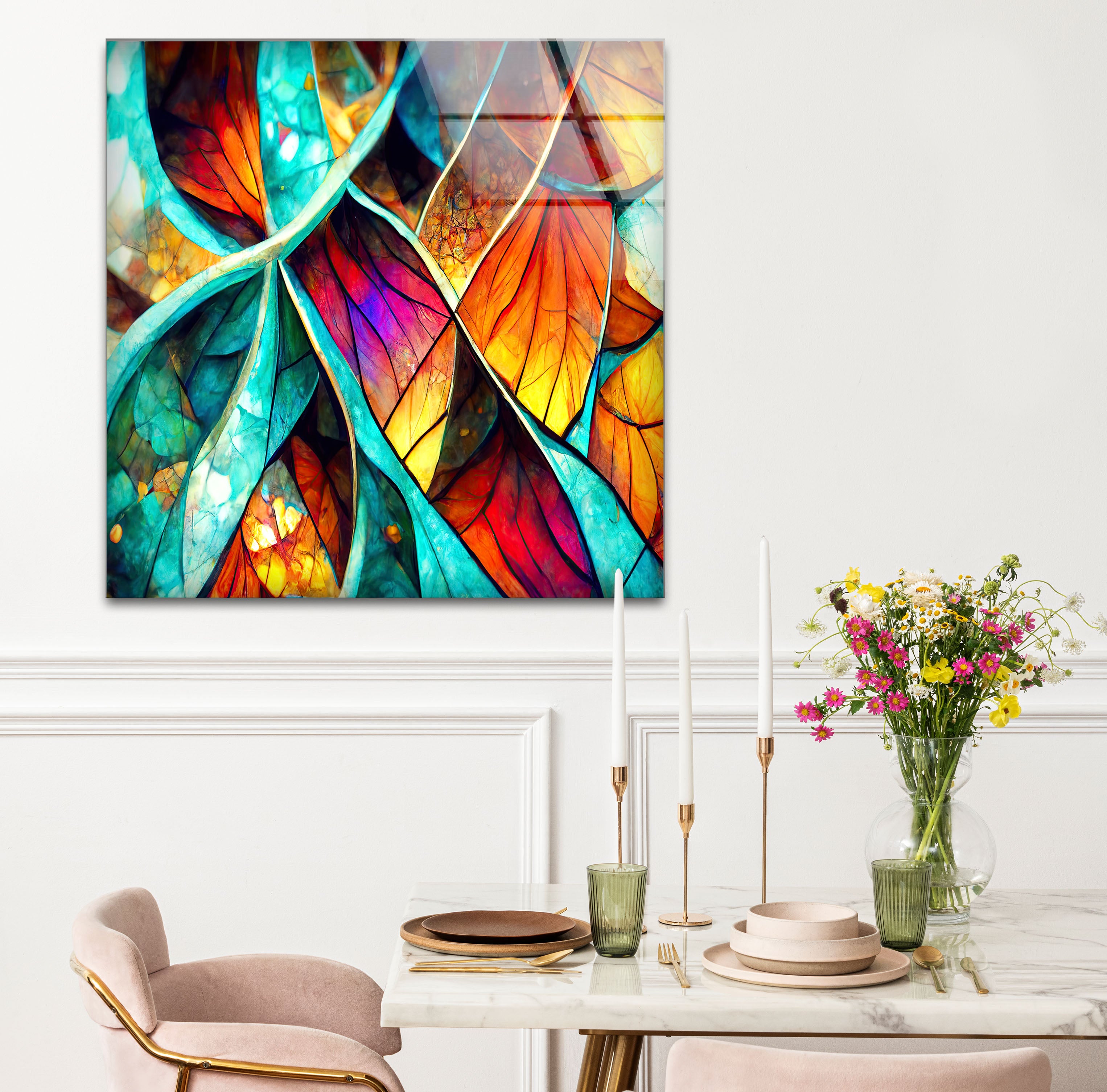 Abstract Stained Glass Leaf Wall Art - Vibrant Nature-Inspired Panel for Modern Home Decor | Perfect for Living Room, Bedroom & Office Decoration