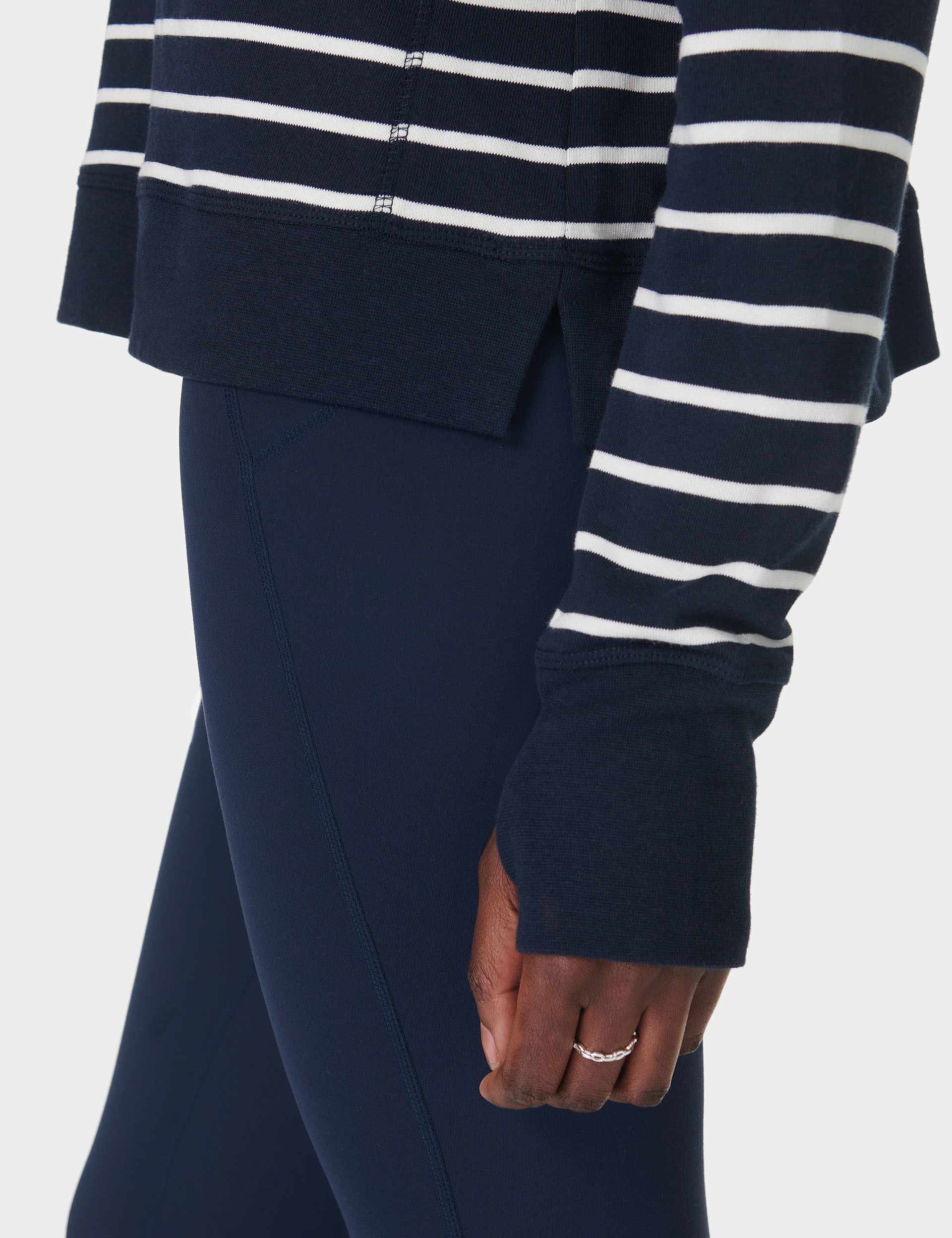 After School Crop Sweatshirt for Women - Navy & White Striped Pullover - Casual Wear for College, Gym, and Street Style