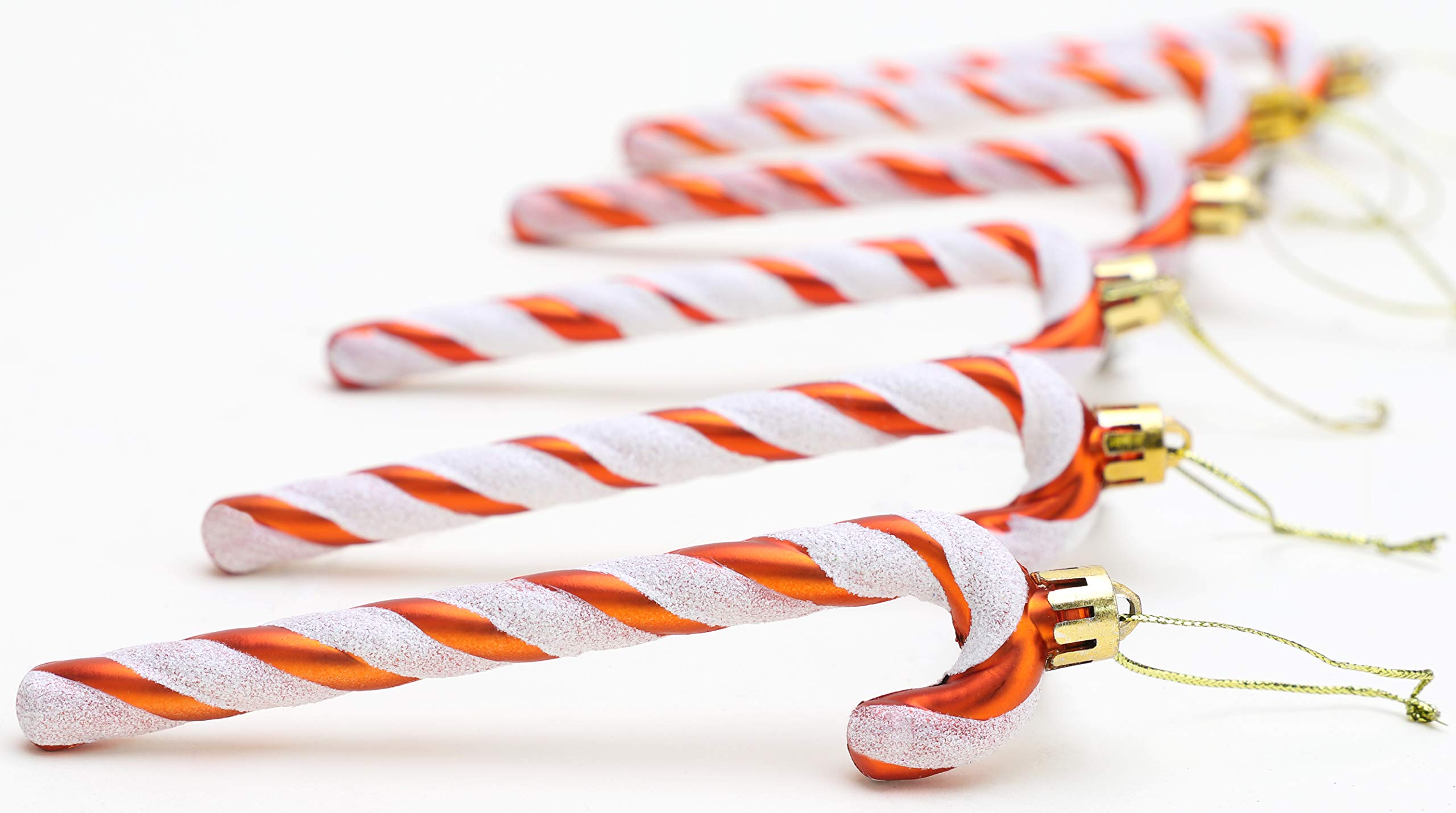 Christmas Tree Decorations - Pack of 6 Glitter Candy Cane Ornaments (13cm, Copper & White) for Holiday Home Decor, Xmas Party & Gift Giving