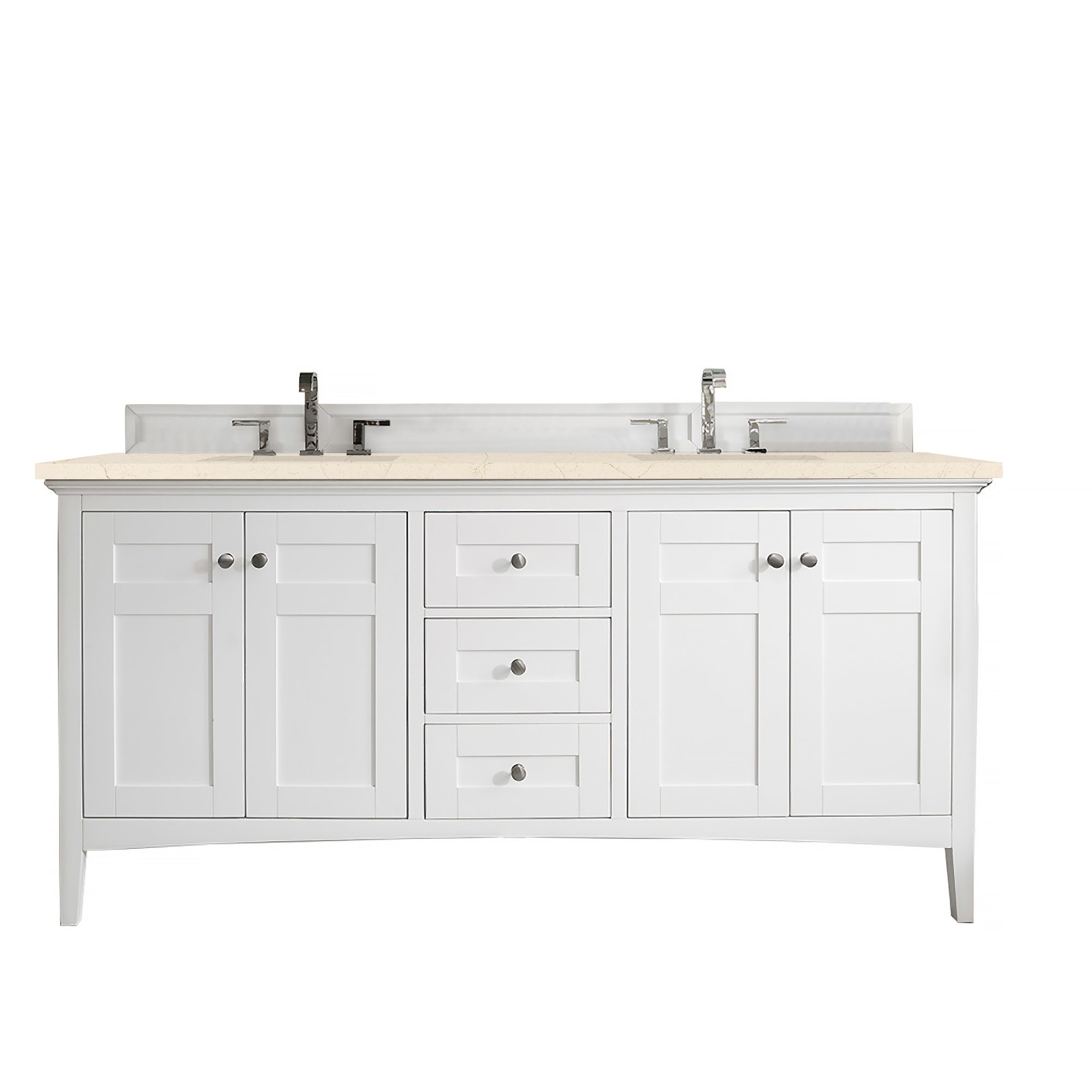 Palisades 72 Inch Double Bathroom Vanity with 3CM Eternal Marfil Quartz Countertop in Bright White - Perfect for Master Bathroom & Guest Bathroom Renovation