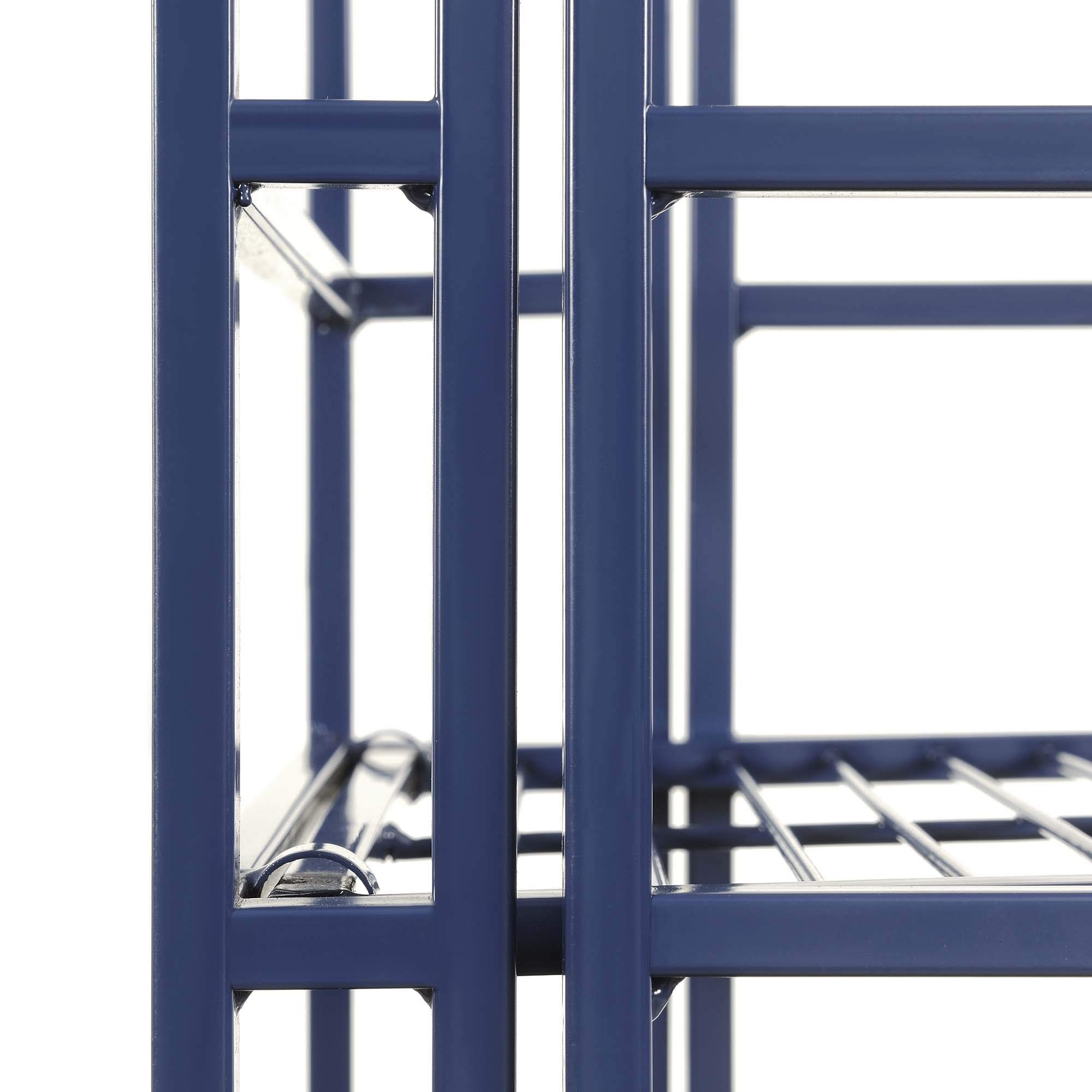 3-Tier Wide Folding Metal Storage Shelves - Space Saving Closet Organizer for Office, Laundry, Bedroom, Garage | Heavy Duty Cobalt Blue Shelving Unit | Perfect for Small Spaces & Home Organization