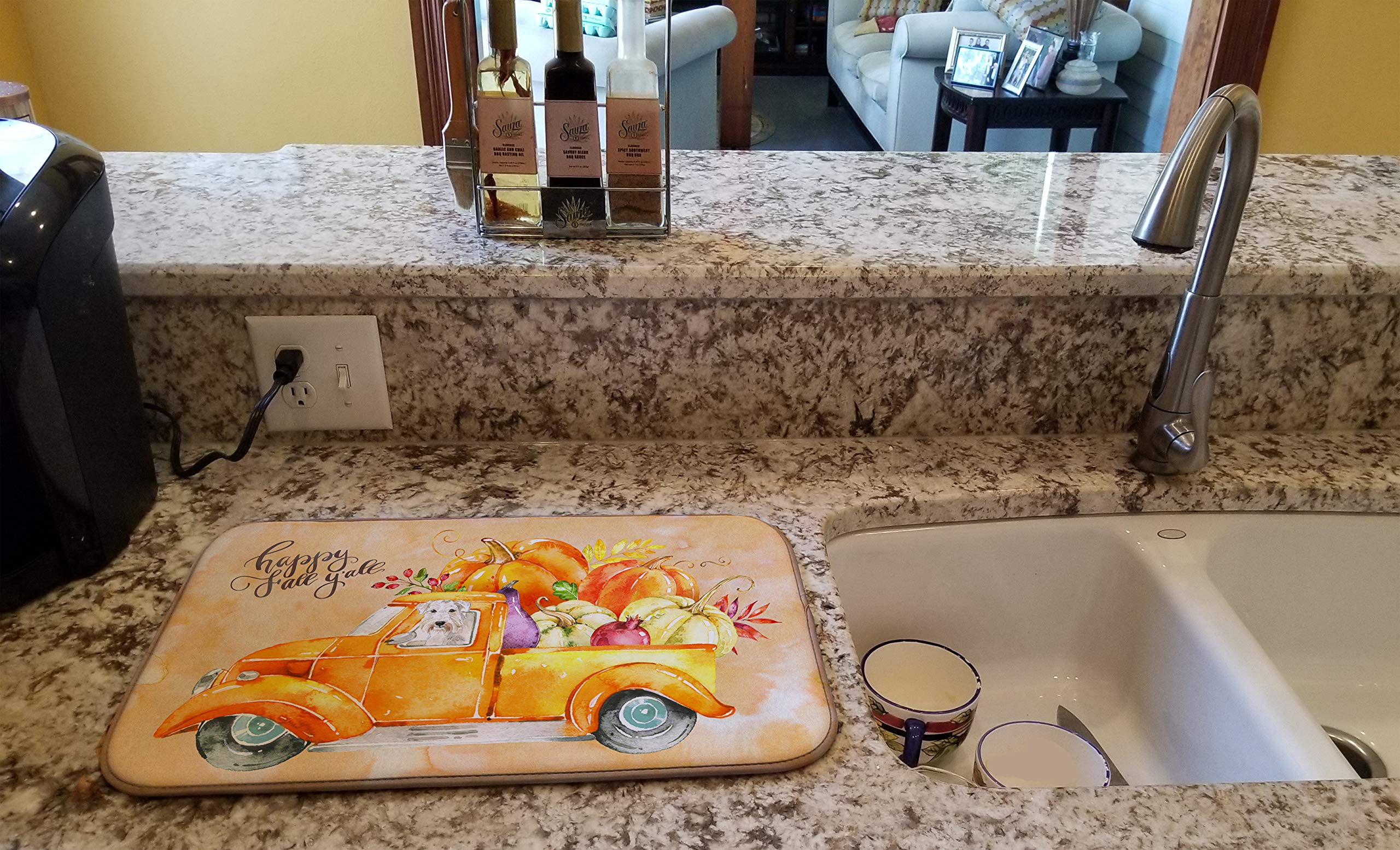 **Premium Absorbent Dish Drying Mat for Kitchen Counter - 14x21 Inch Waterproof & Non-Slip Wheaten Terrier Design | Fall Harvest & Thanksgiving Decor | Perfect for Drying Dishes, Protecting Countertops | Ideal for Kitchens, Dining Rooms, Pet Feeding Areas | Great for Holiday Gatherings, Family Dinners & Everyday Use | Pet-Friendly Home Essential**