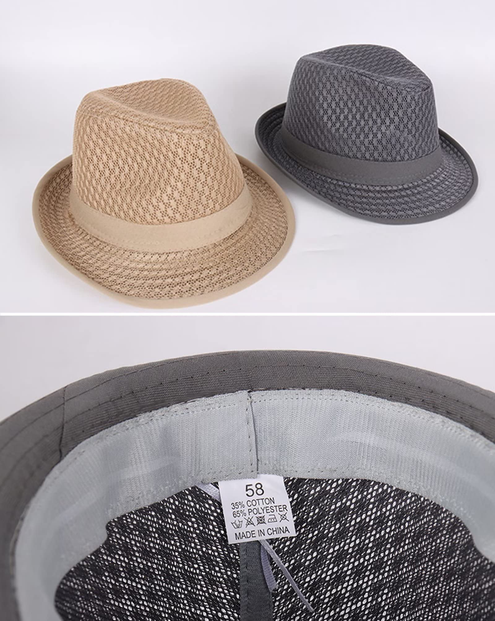 Unisex Short Brim Fedora Hat 2 Pack - Breathable Panama Trilby Jazz Hats for Summer, Beach & Sun Protection - Perfect for Outdoor Activities, Music Festivals and Vacation Style