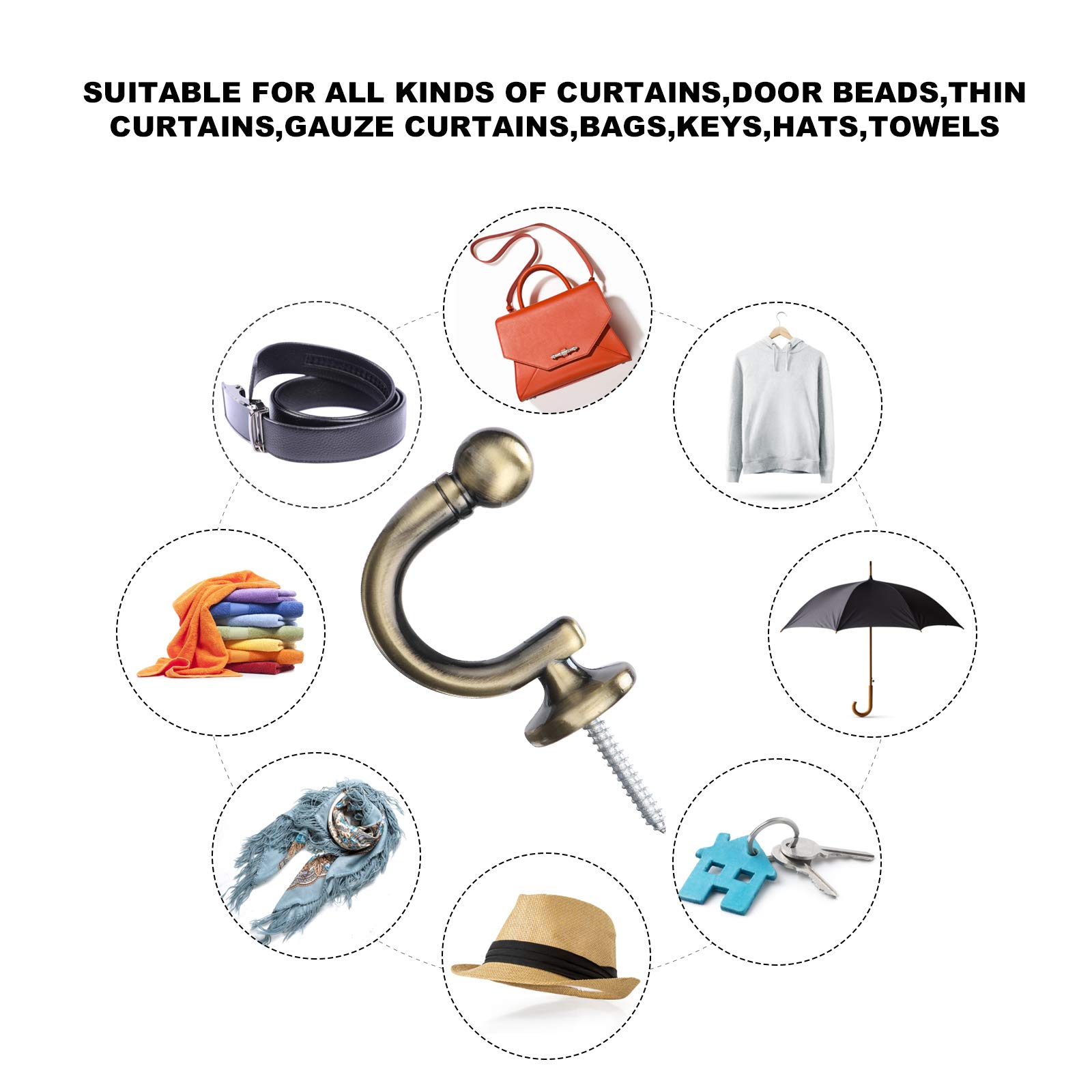 Elegant Bronze Curtain Tiebacks Hooks - Set of 2, Wall Mounted Tassel Holders for Drapery, Window Treatments, Clothes, Coats & Hats - Perfect for Living Room, Bedroom & Bathroom Decor