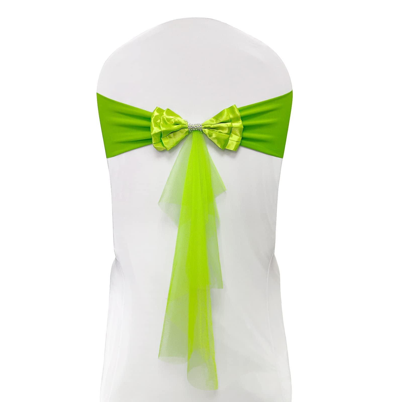 60 Pcs Light Green Organza Chair Sash with Bow - Floating Spandex Bands for Wedding, Anniversary, Birthday & Graduation Party Decorations - Perfect for Banquet Halls, Ballrooms & Event Center Decor