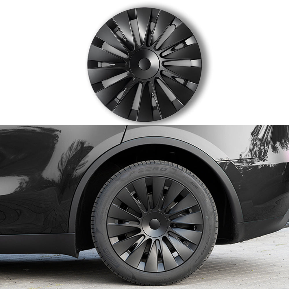 Tesla Model Y 19 Inch Gemini Wheel Covers (4-Piece Set) - Sleek Matte Black Induction Style Hub Caps - Perfect for Protection & Aesthetic Upgrade on Model Y 2017-2023