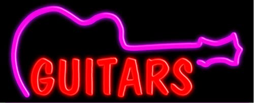 Vintage Style Glass Neon Guitar Sign #10555 – Handcrafted in USA – Perfect for Music Studios, Bars & Man Caves Decor