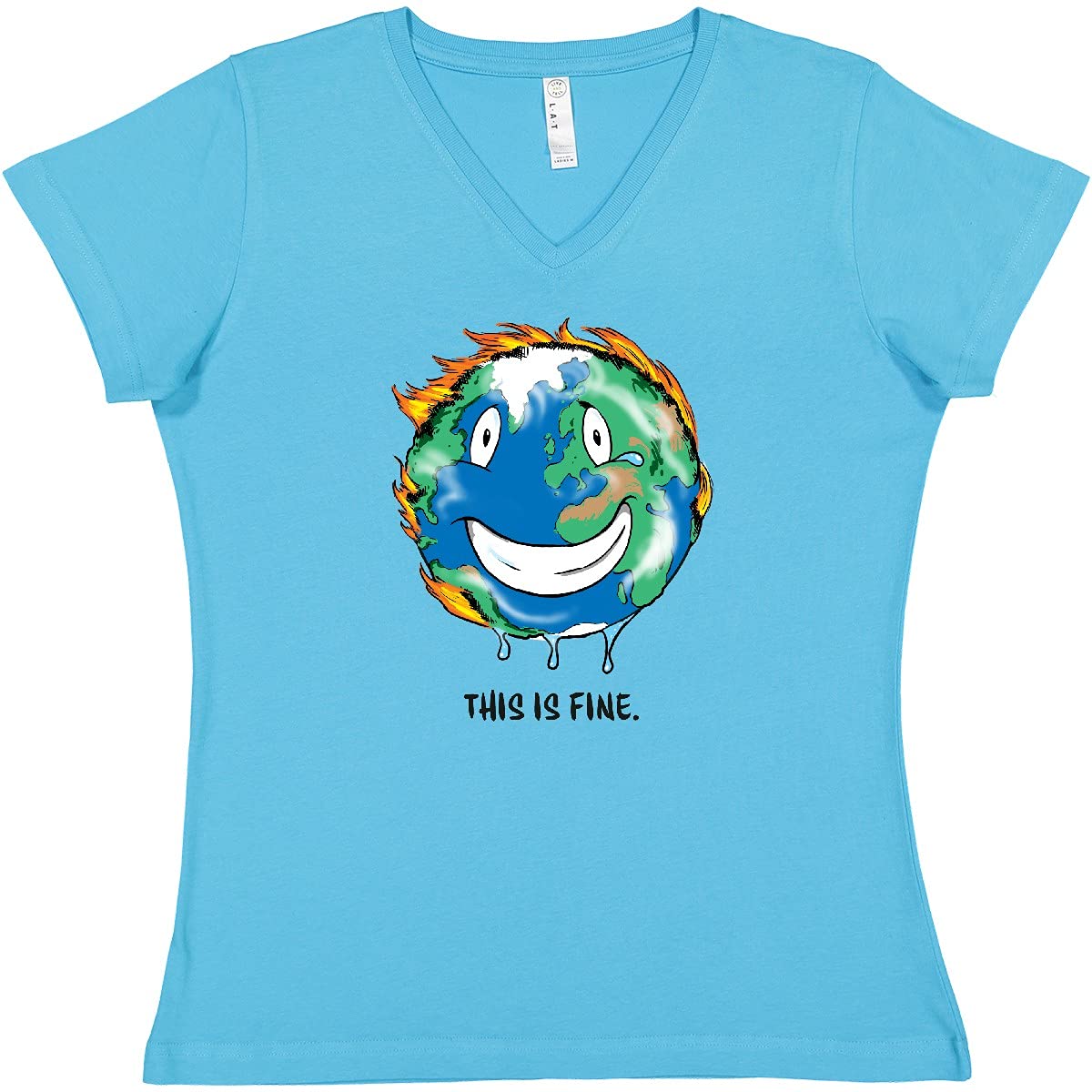 inktastic This is Fine Earth on Fire Women's V-Neck T-Shirt - Casual Wear, Funny Graphic Tee for Everyday Outfits